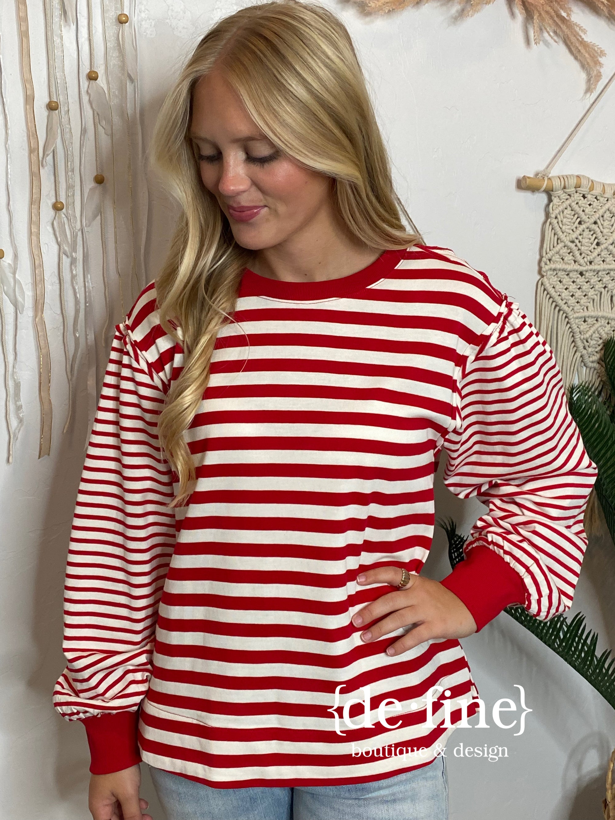 Black or Red and White Striped Balloon Sleeve Tee