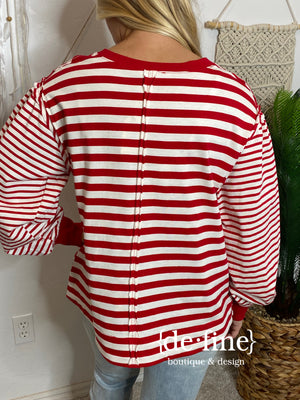 Black or Red and White Striped Balloon Sleeve Tee