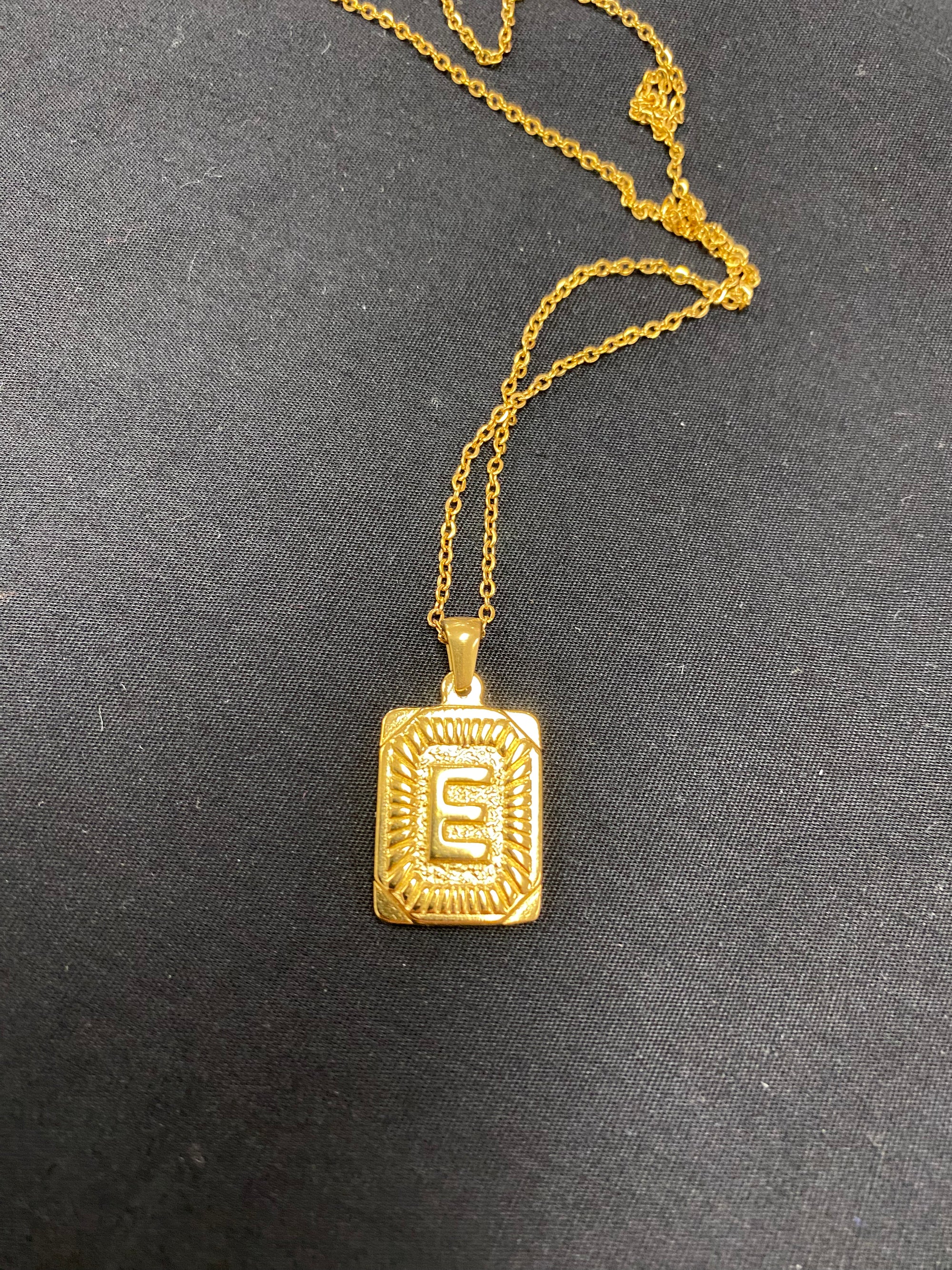 Gold Square Initial Necklaces