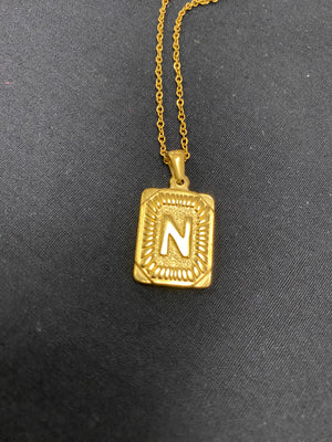 Gold Square Initial Necklaces