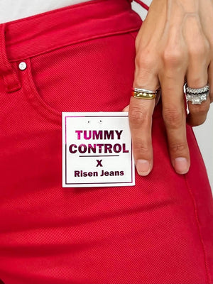 Risen Scarlet Red Tummy Control HR Wide Crop Jeans