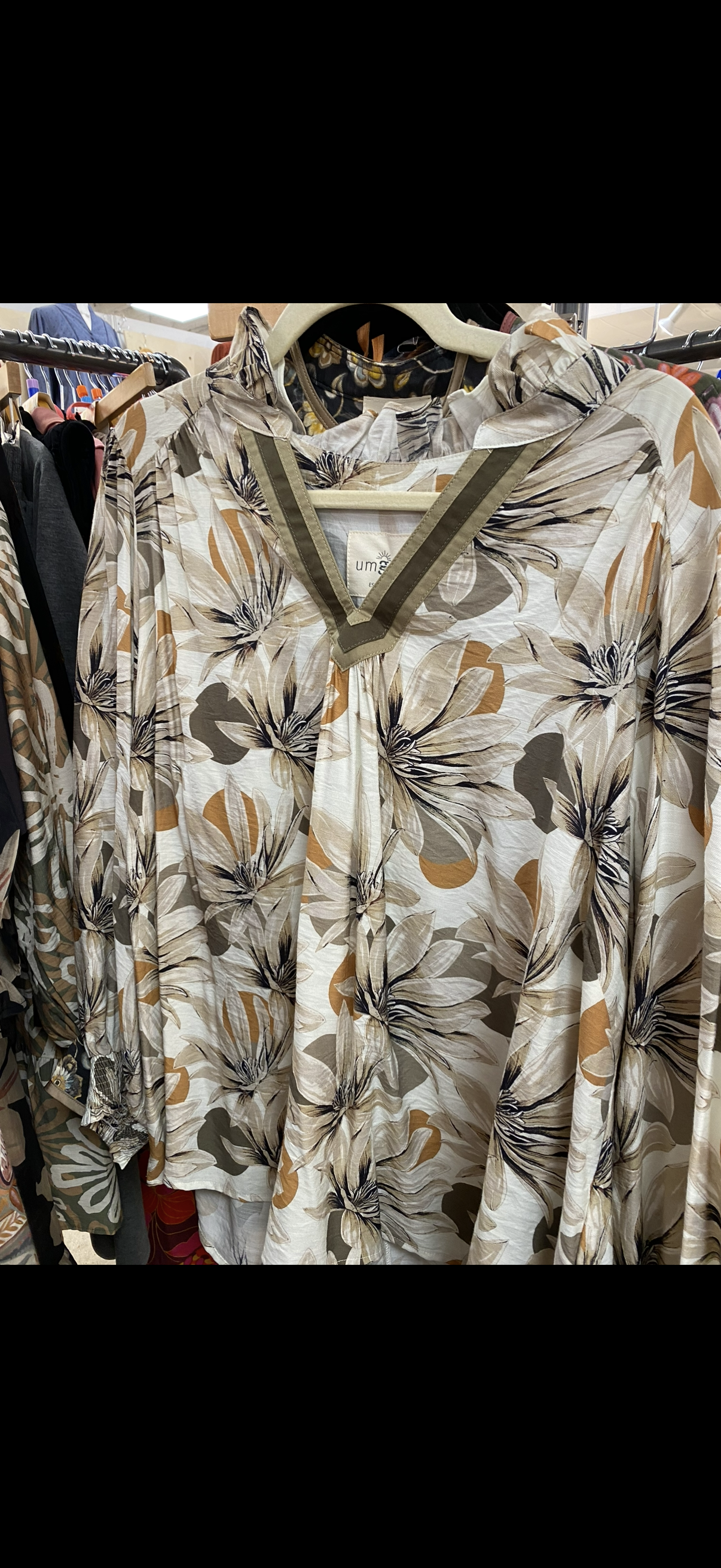Taupe V-Neck Floral Blouse S-2XL