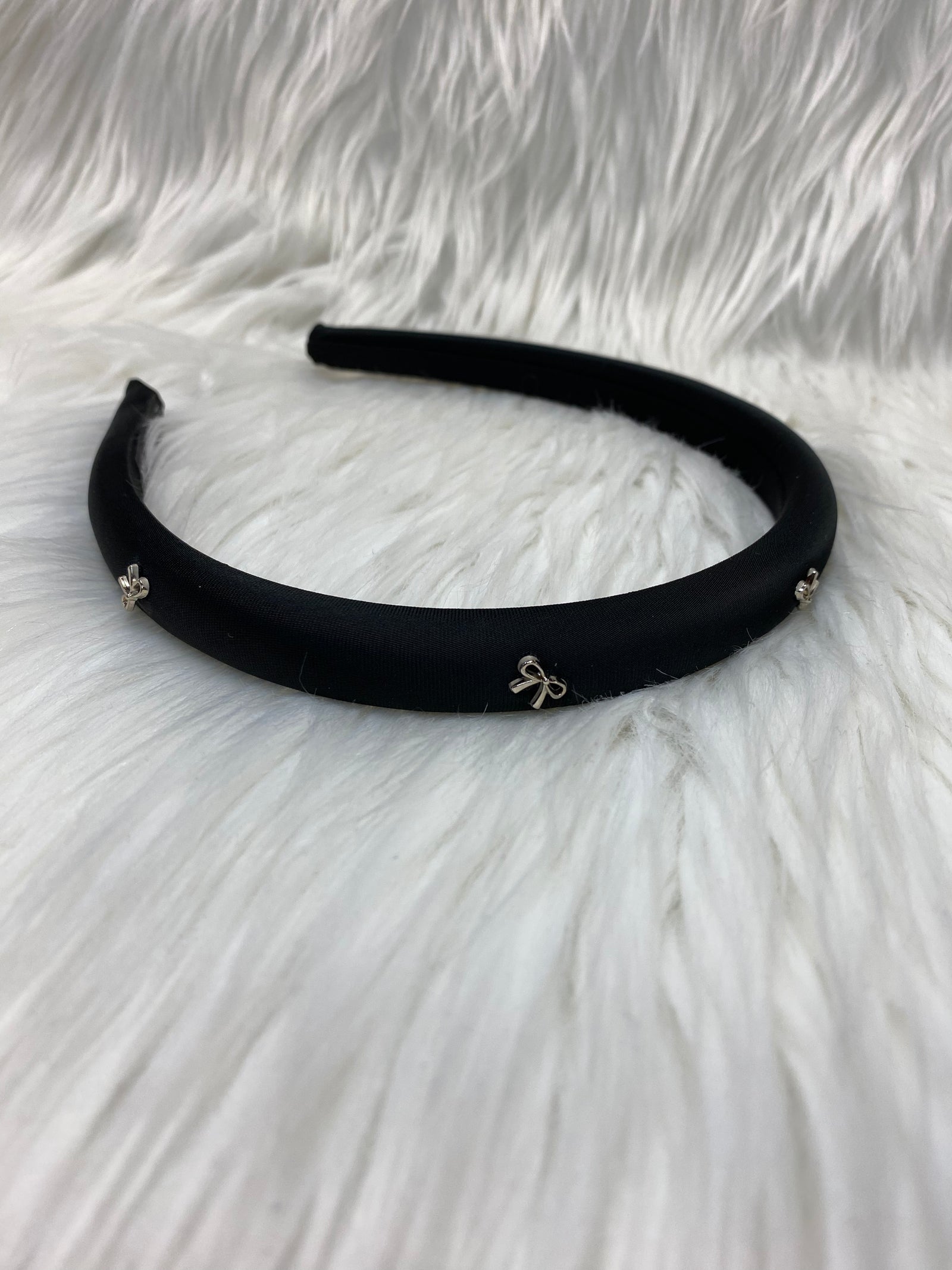 Black Skinny Headband with Silver Bows