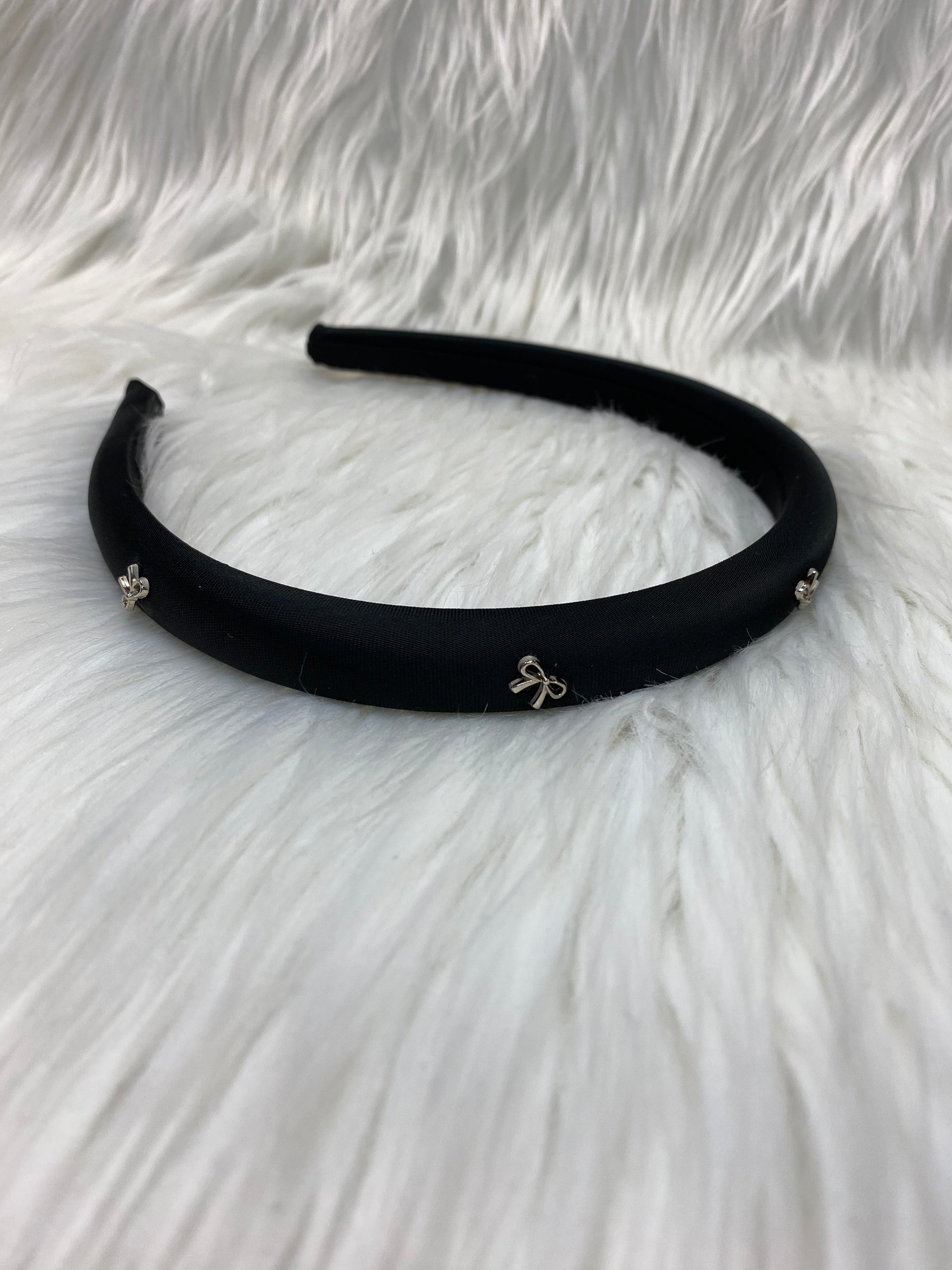 Black Skinny Headband with Silver Bows