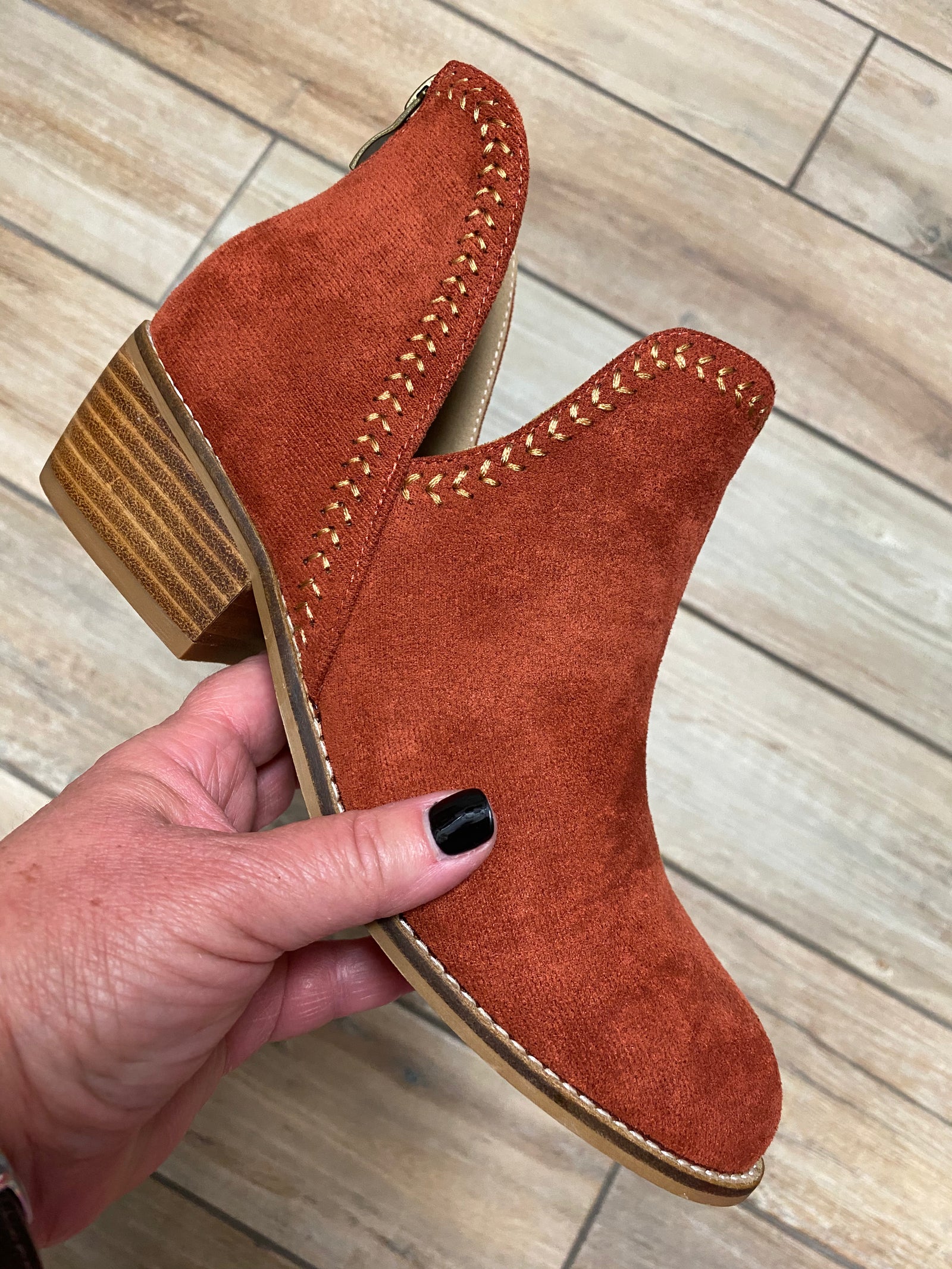 Corky's Rust Faux Suede Split Booties