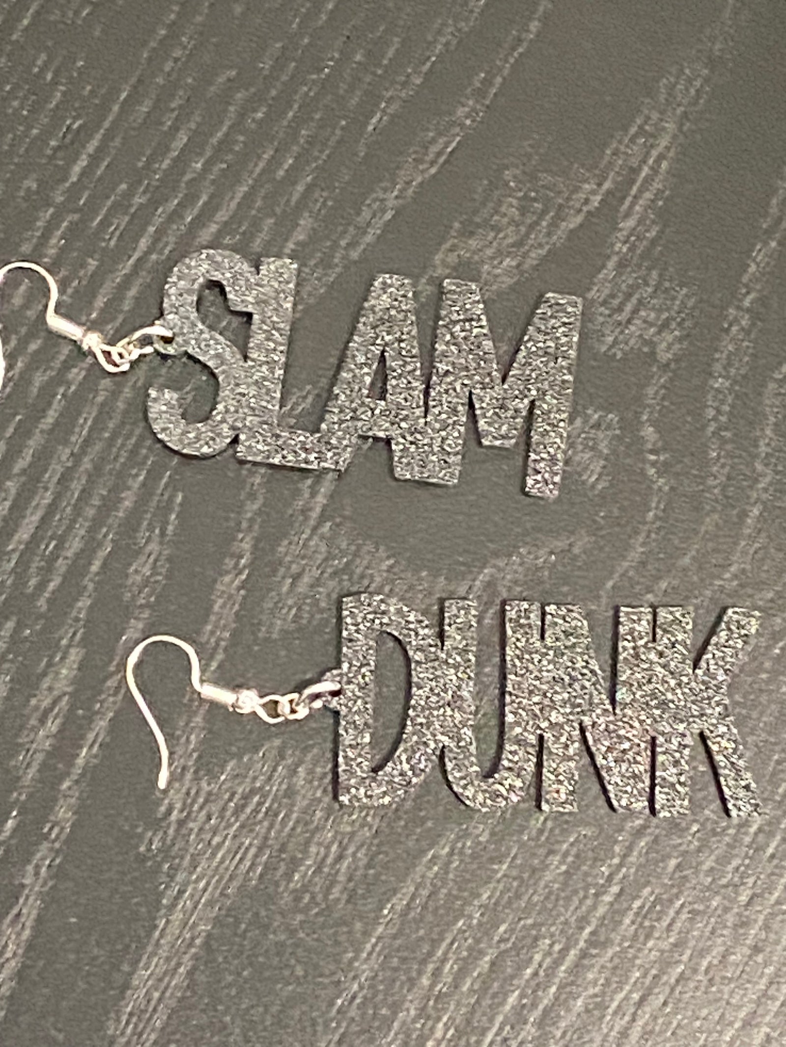 Basketball Slam Dunk Black Glitter Earrings