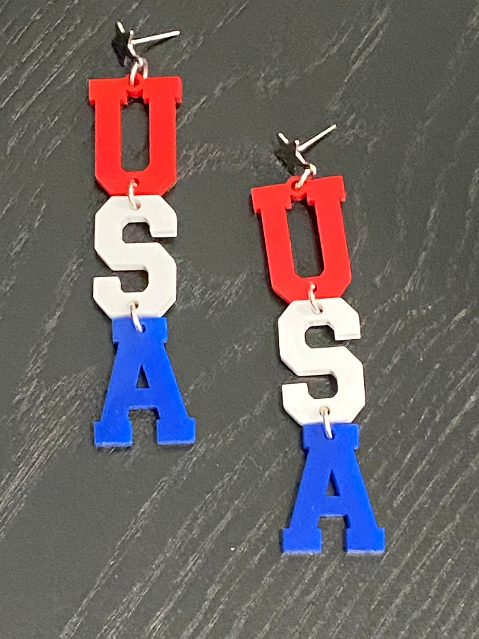 USA Hanging on Star Patriotic Earrings
