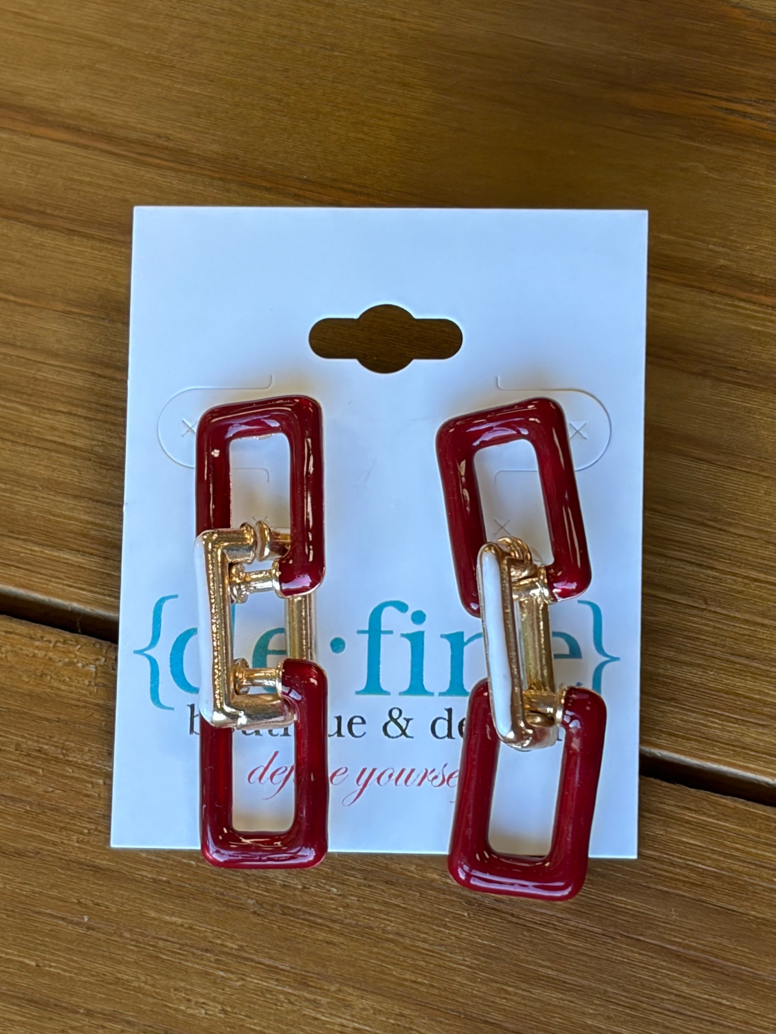 Crimson and White Chain Link Earrings