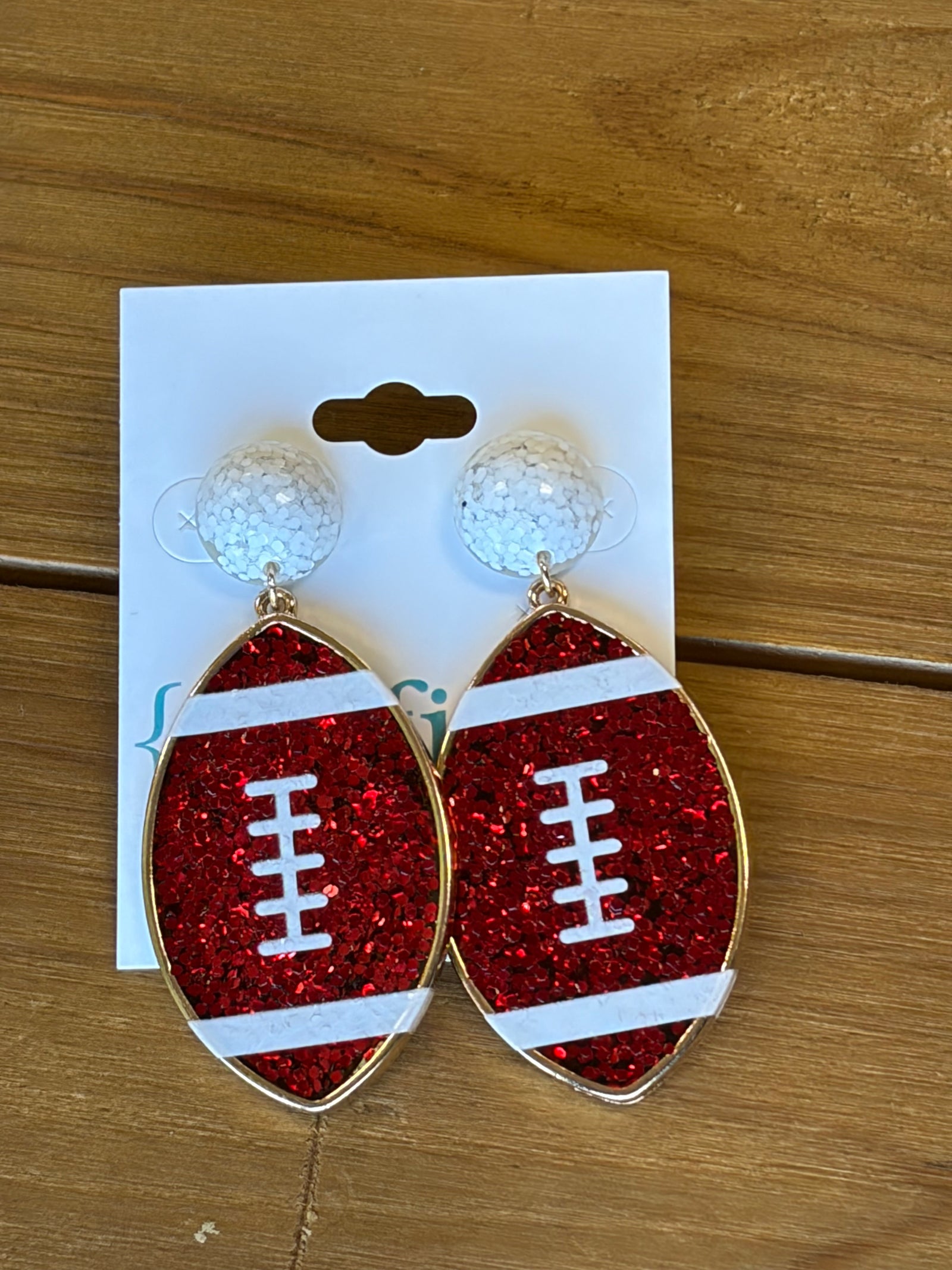 Red Glitter Football Earrings