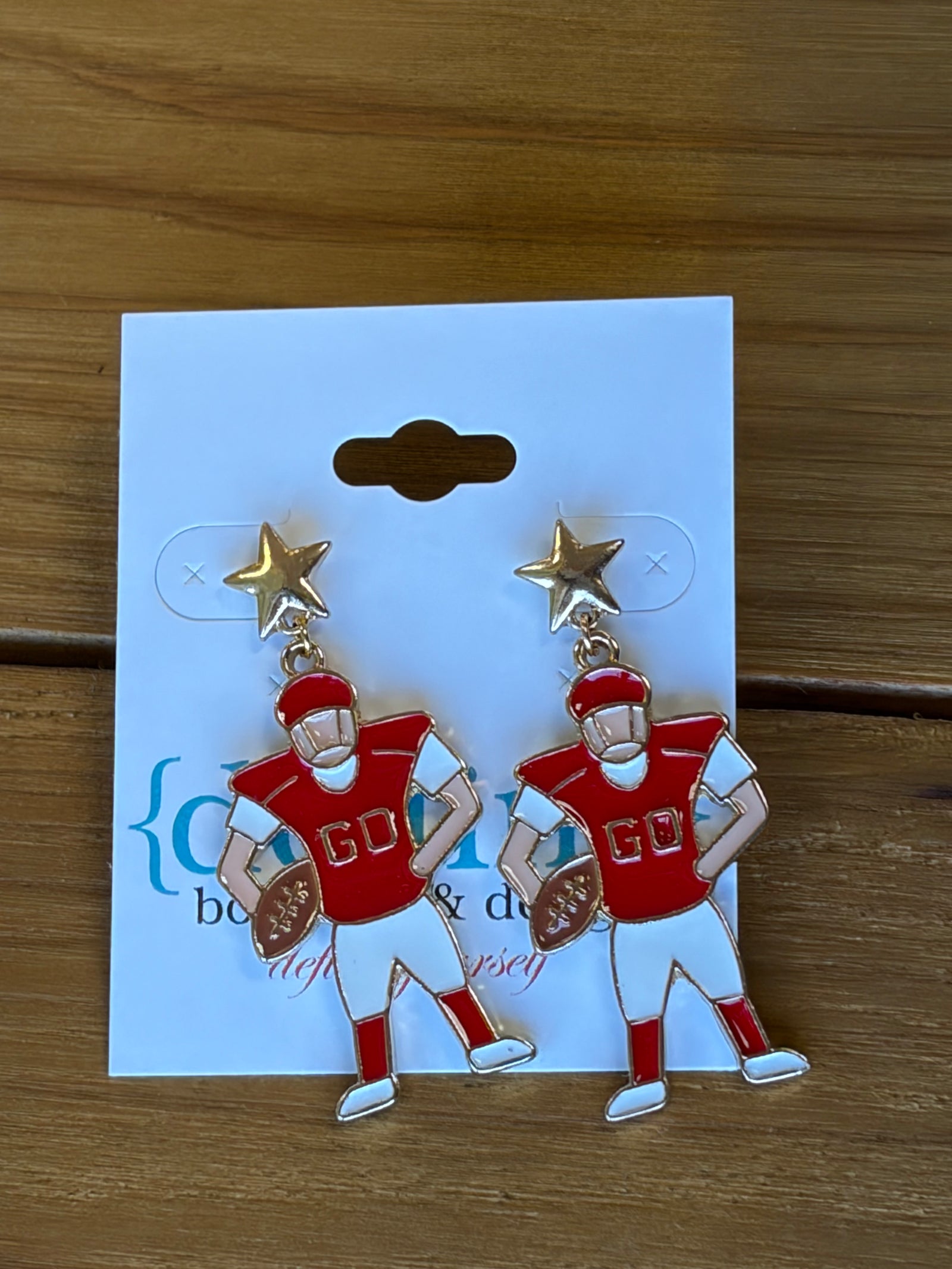 Red and White Football Player Earrings