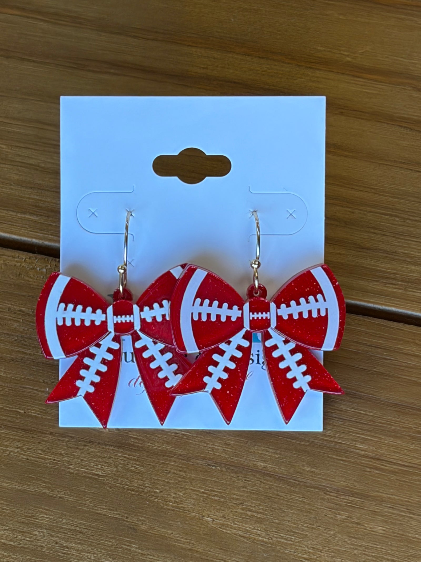 Red and White Bow Football Earrings