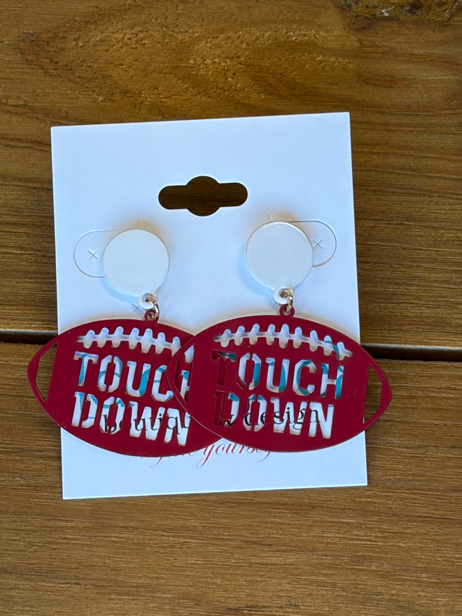 Red and White Touch Down Football Earrings