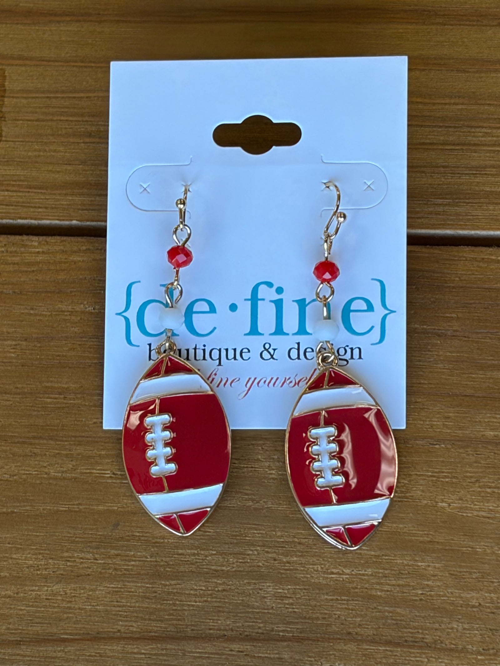 Red and White Football Earrings