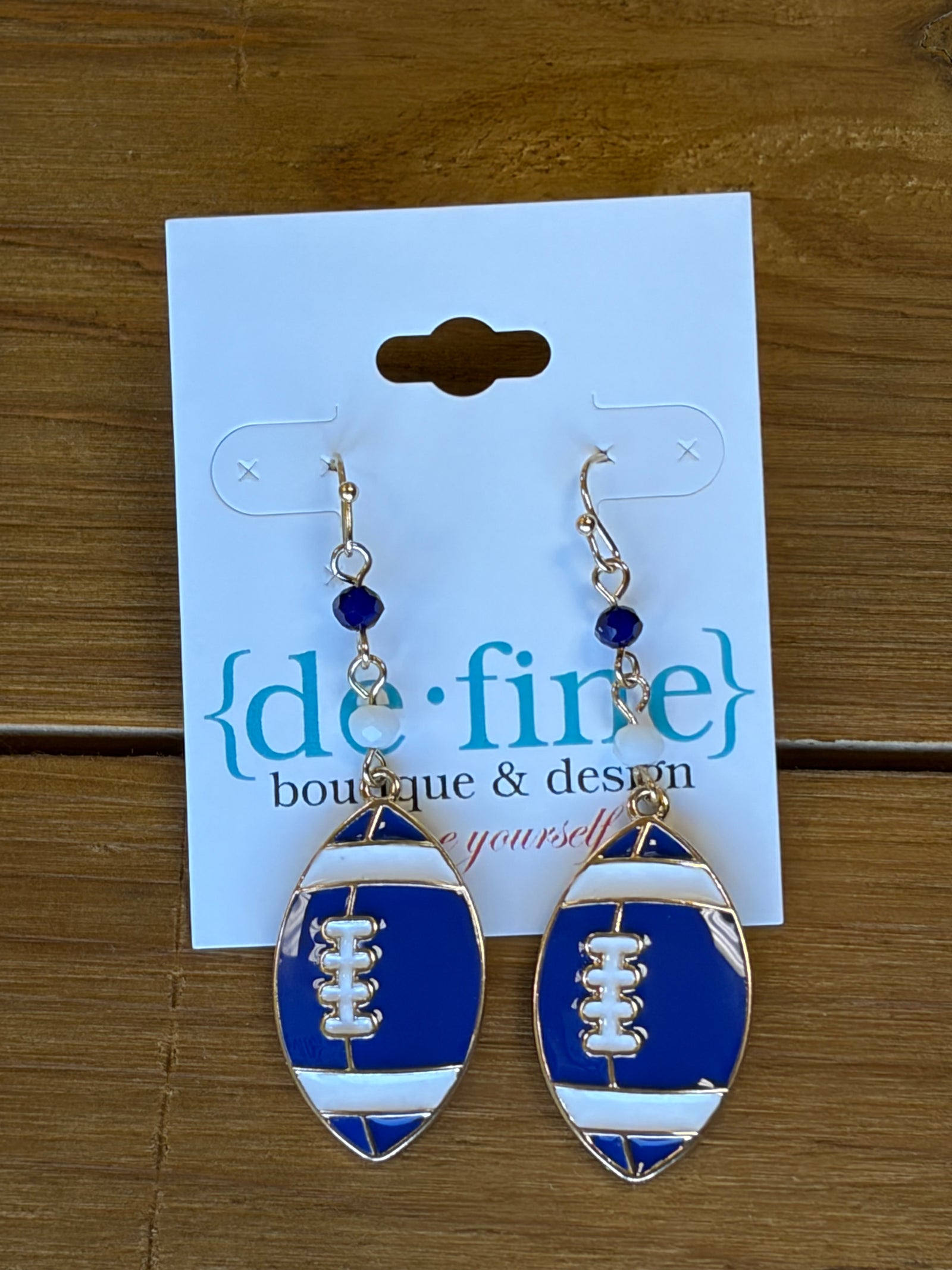 Blue and White Football Earrings