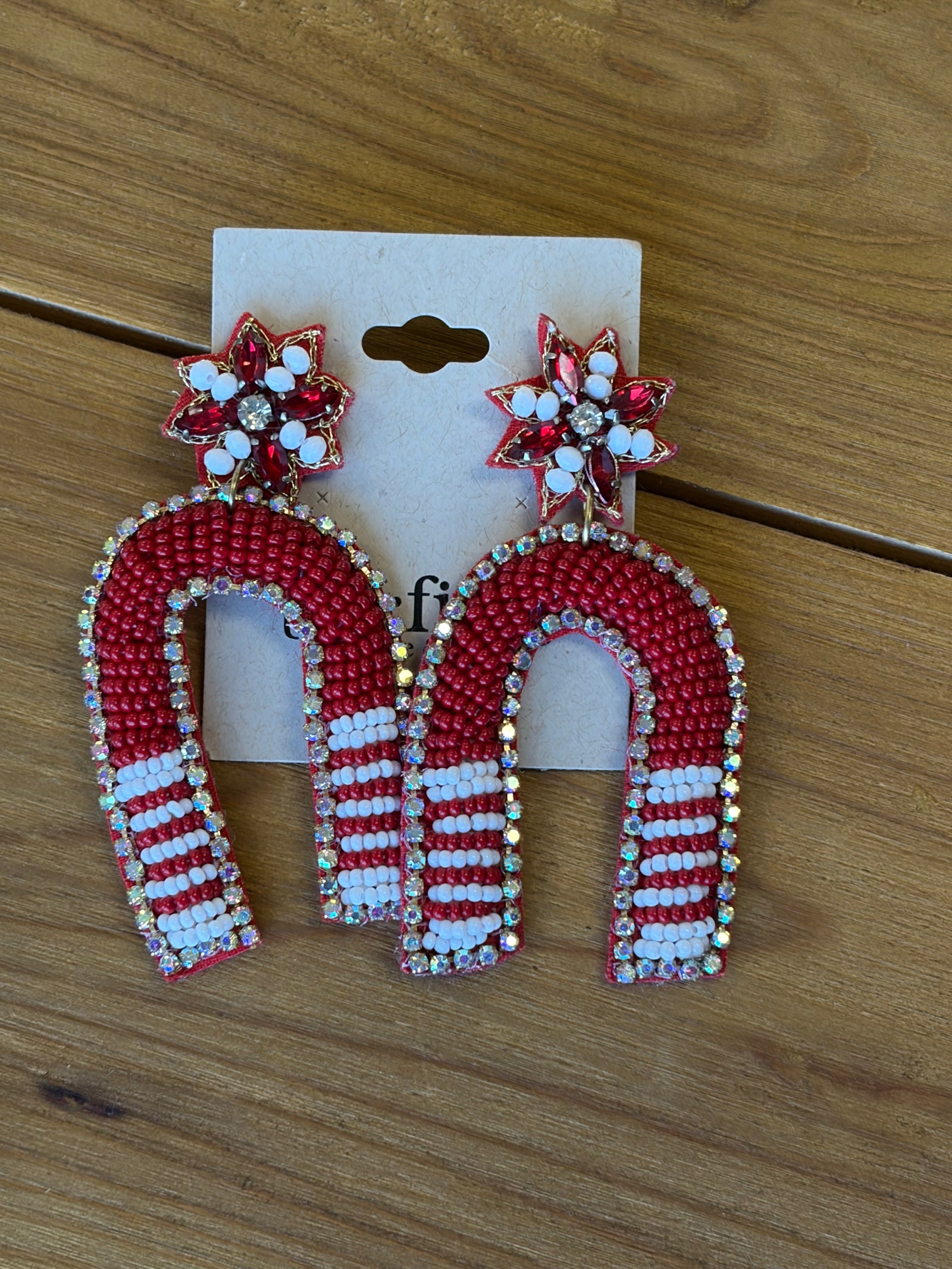 Crimson and White Beaded Arch Earrings