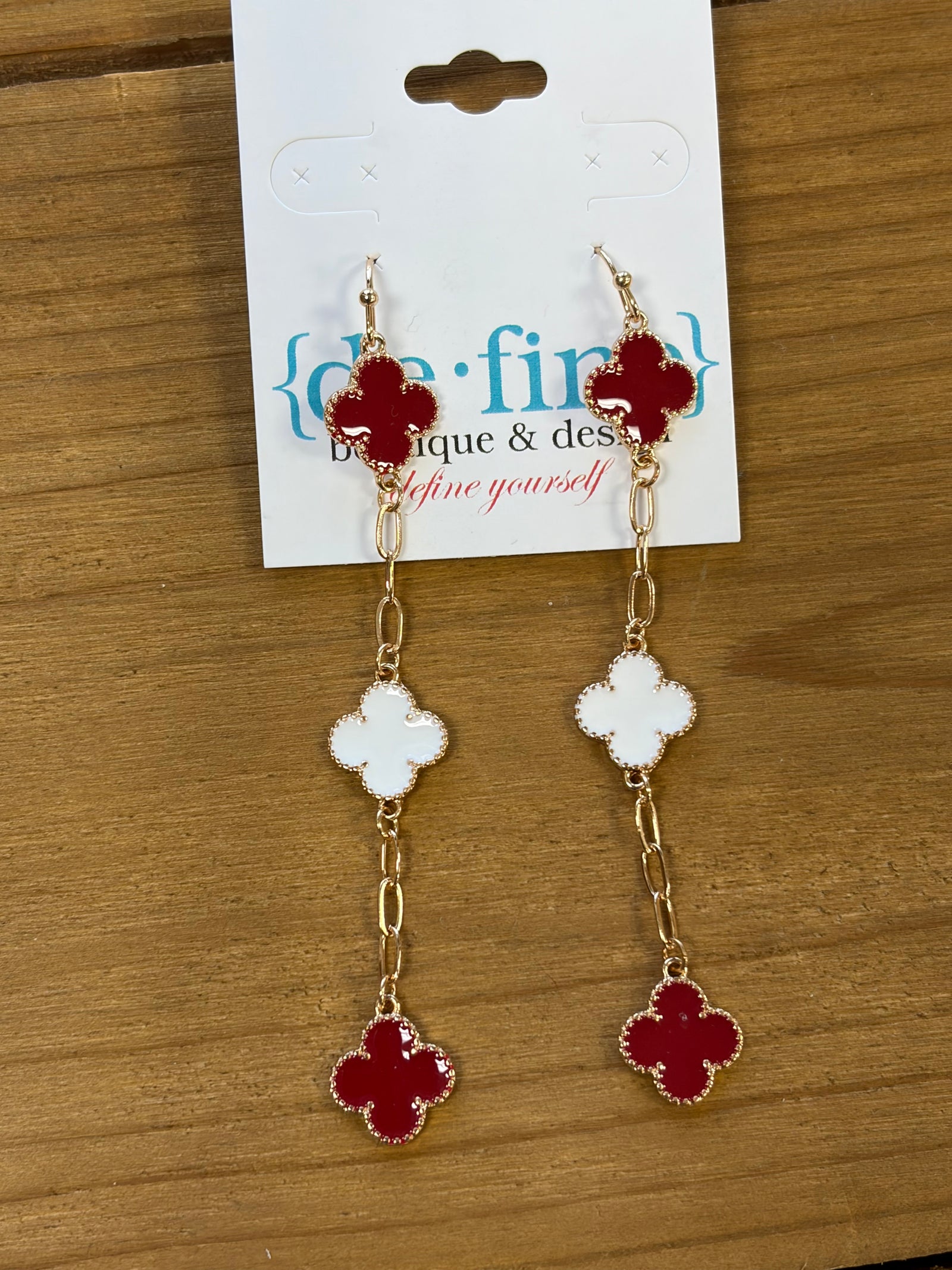 Red and White Flower Hanging Earrings