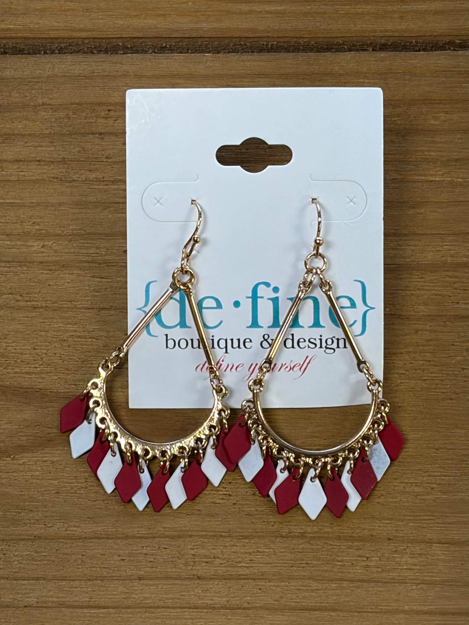 Red and White Dangling Earrings