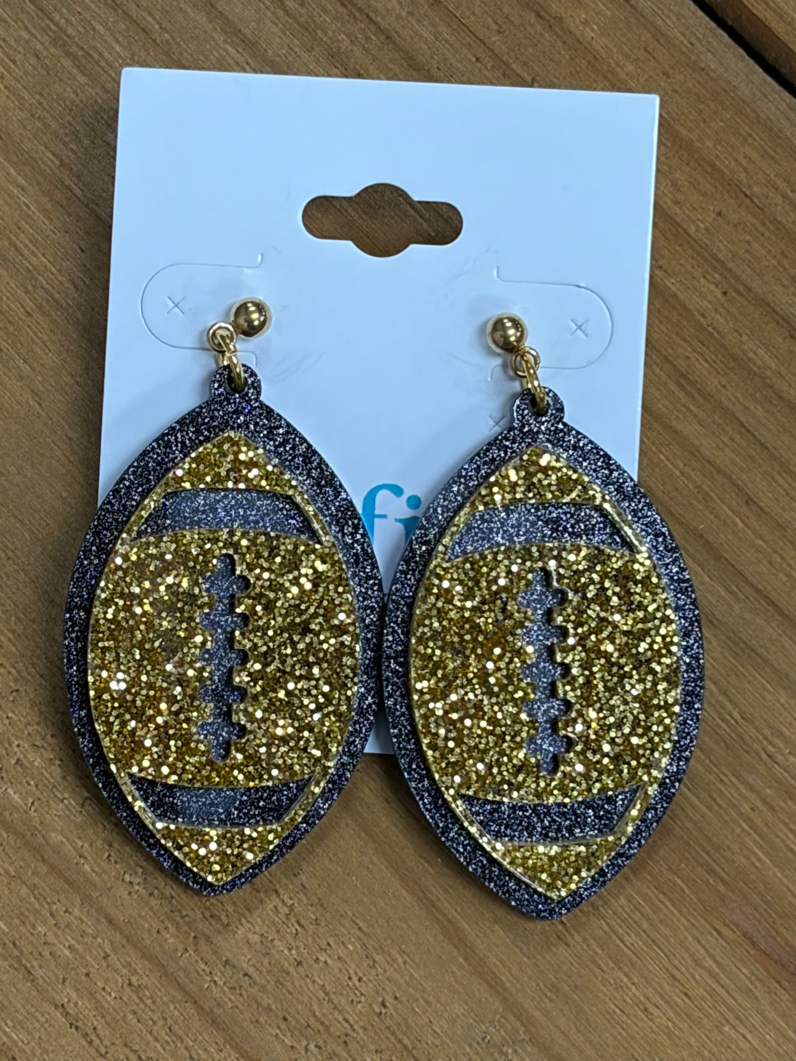 Football Black and Gold Glitter Earrings