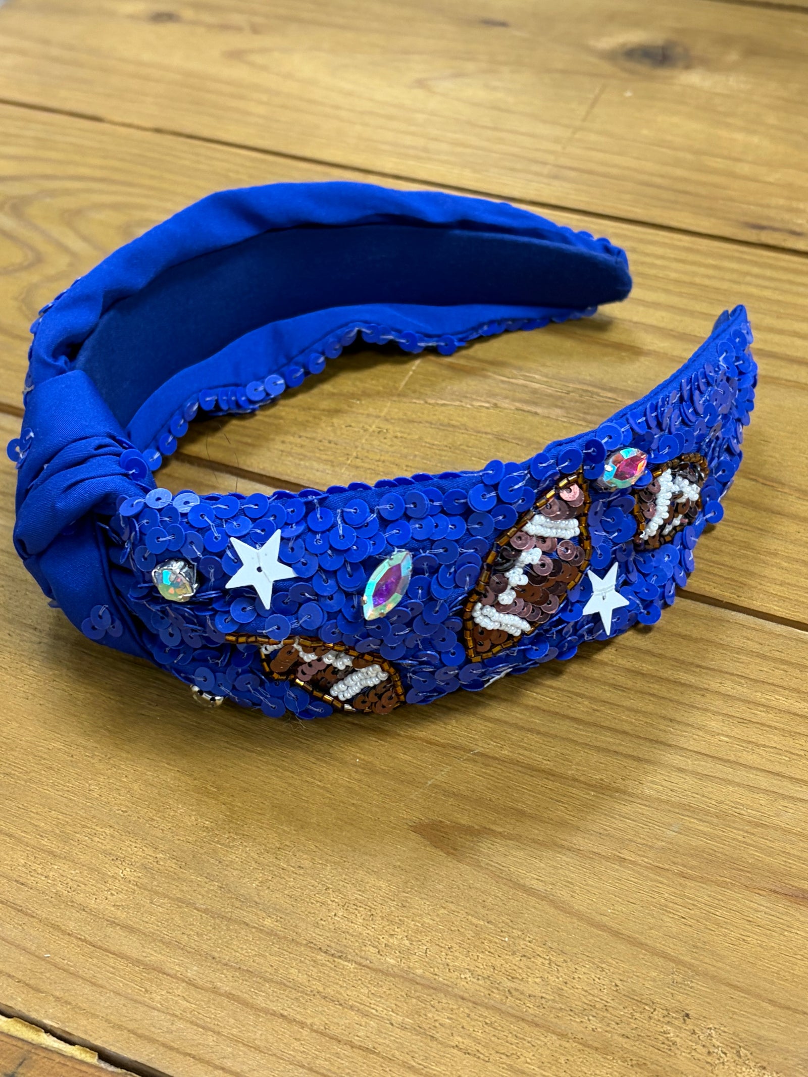 Blue with Footballs Sequin Headband