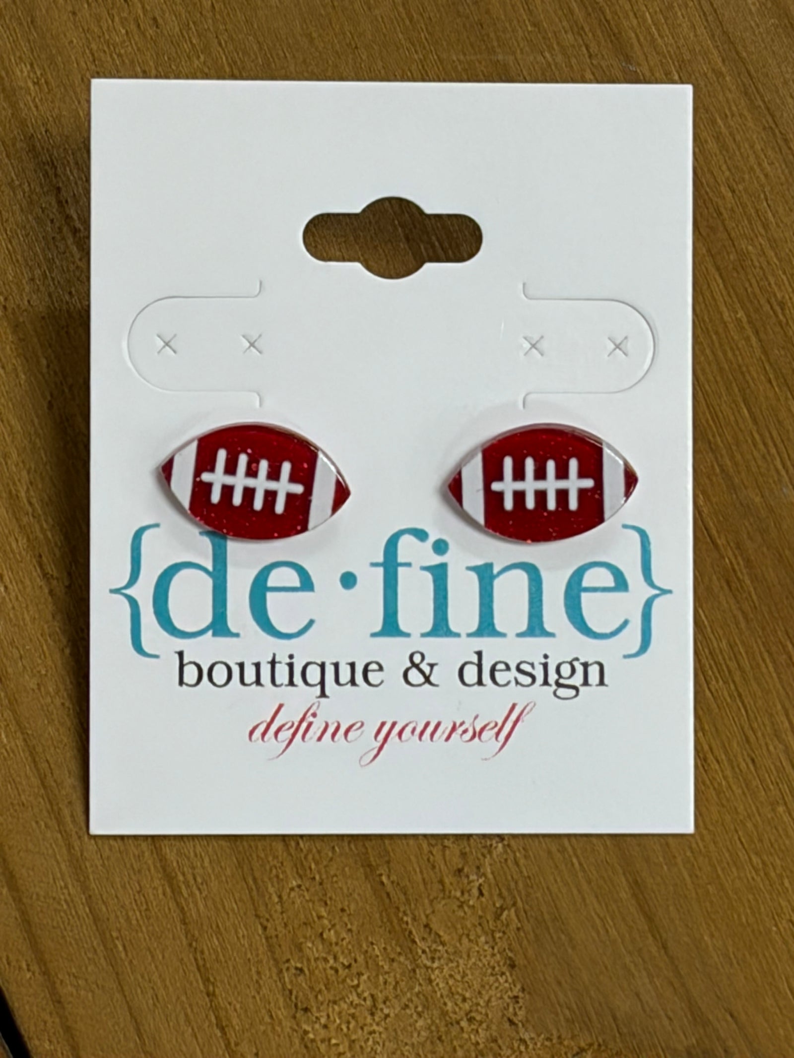 Red and White Football Stud Earrings