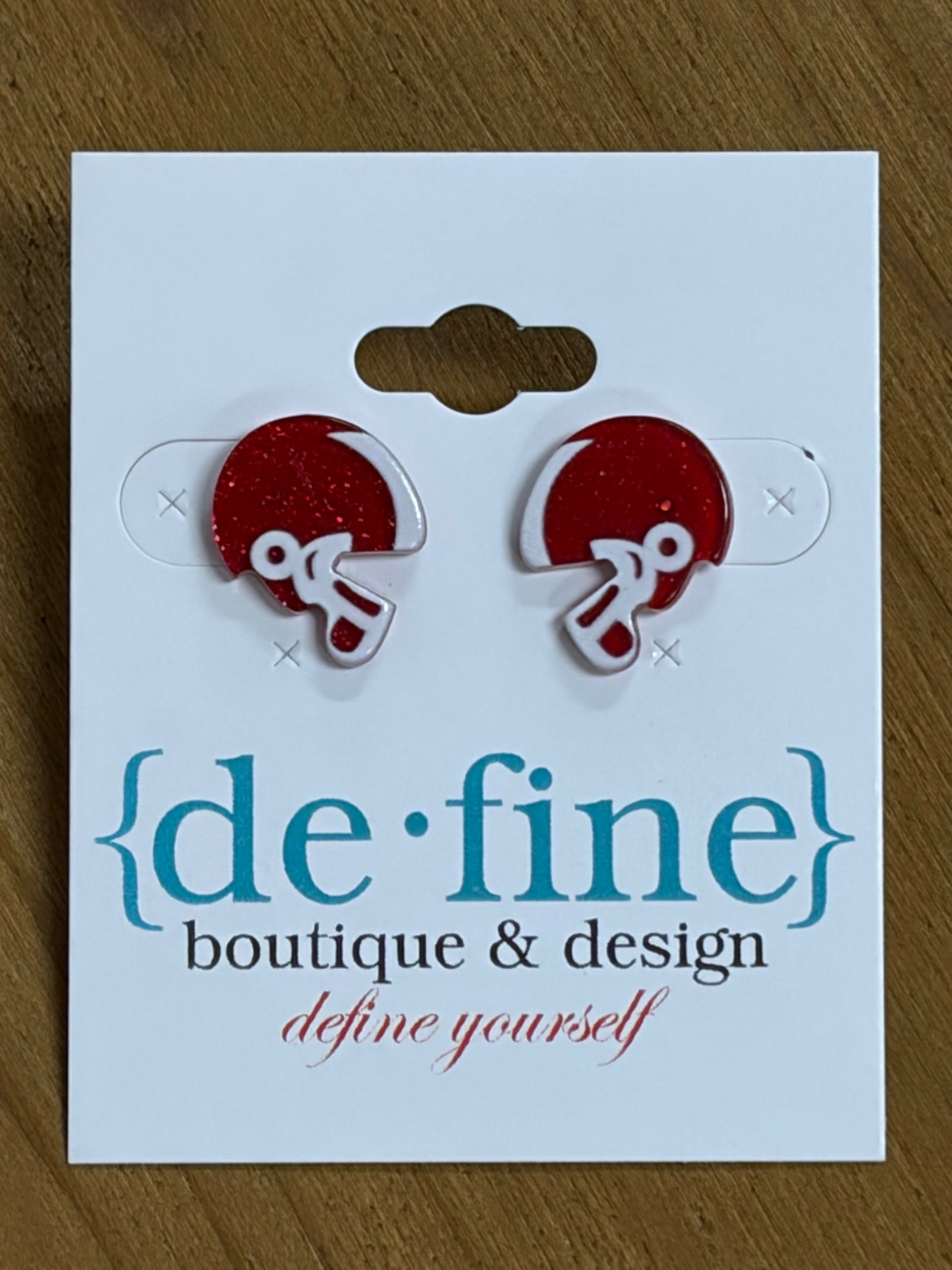 Red and White Football Helmet Stud Earrings