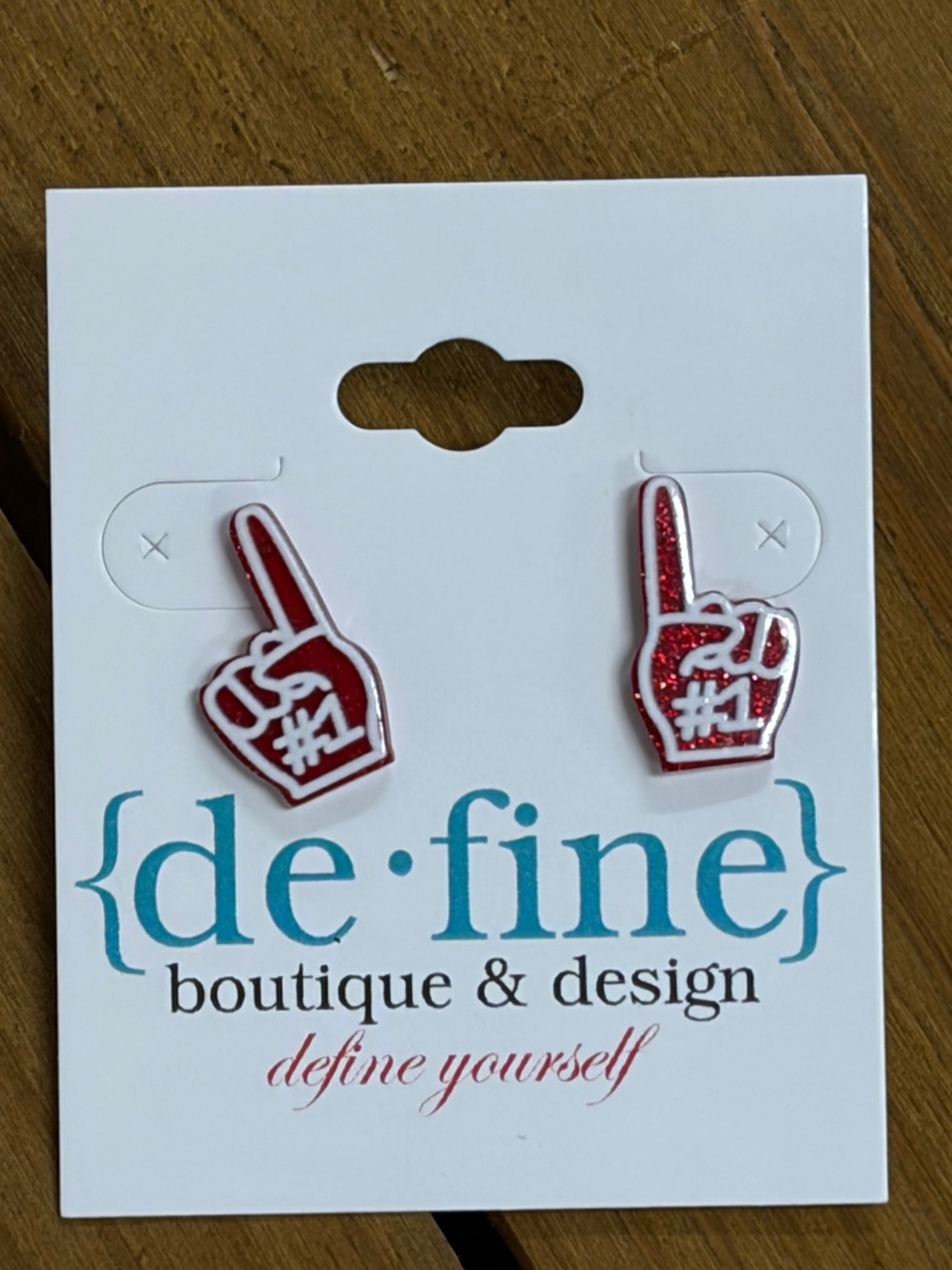 Red and White Foam Finger Stud Earrings