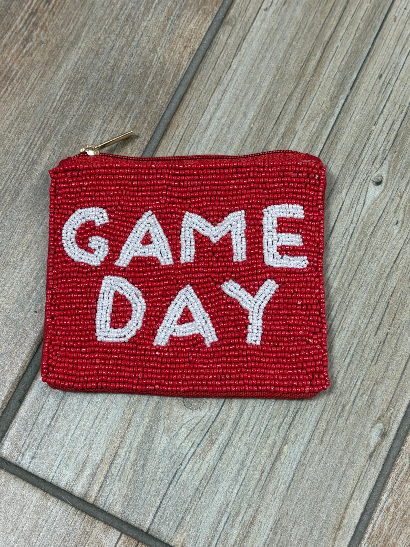 Red and White Game Day Beaded Bag