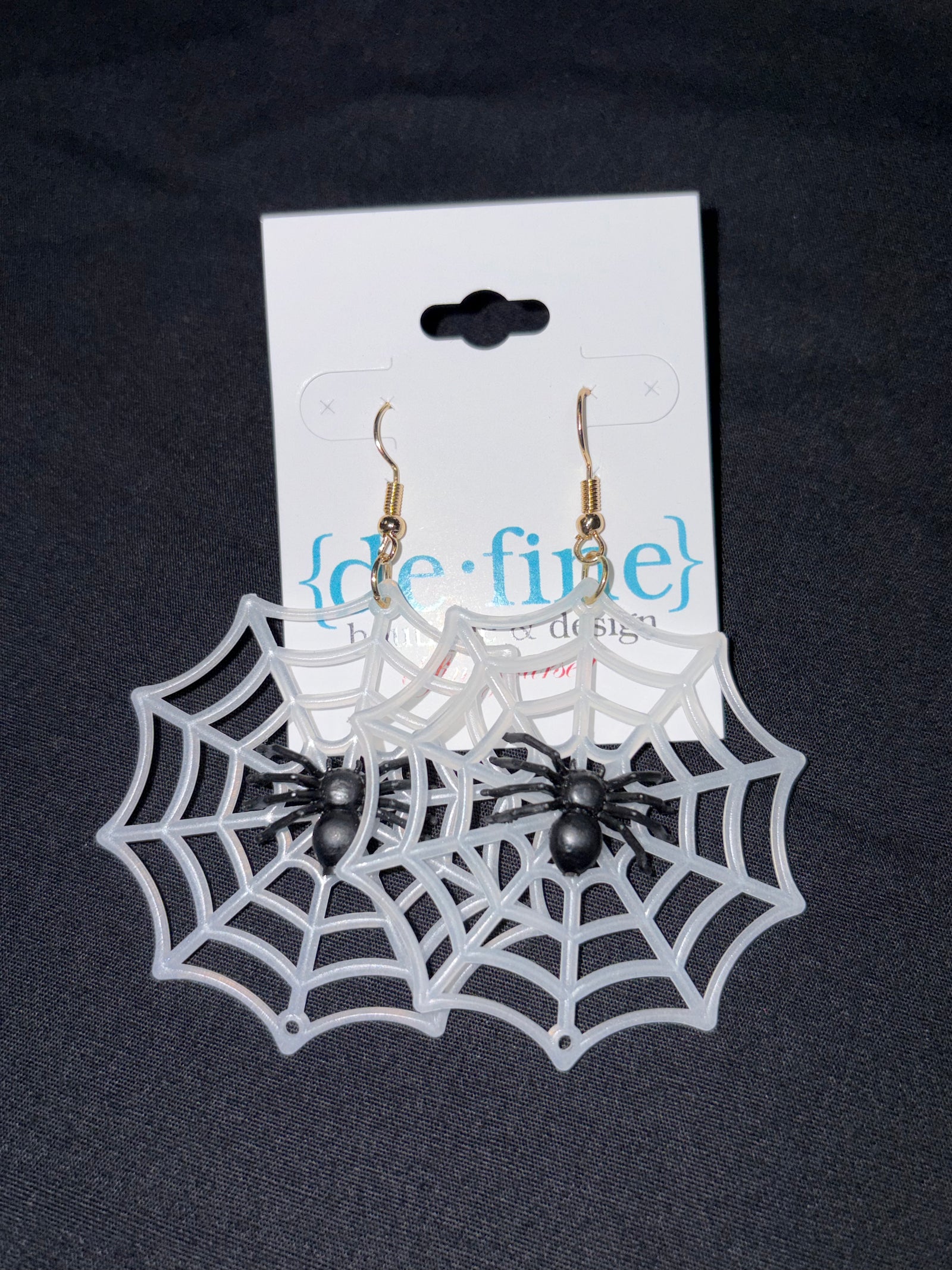 Halloween White Spiderwebs with Spiders Earrings