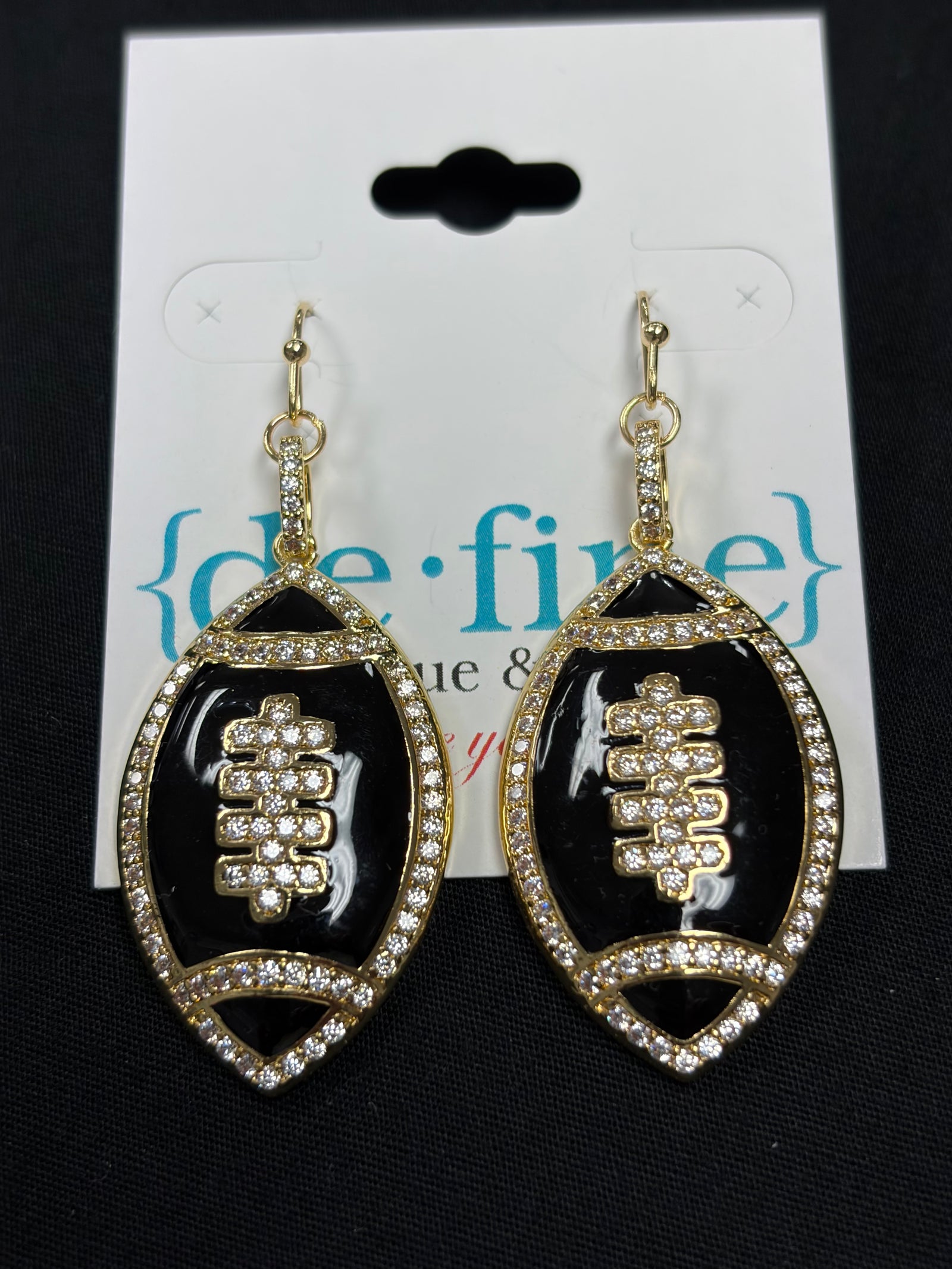 Black Rhinestone Football Earrings