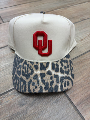OU Leopard or Camo and Cream Snapback Hats