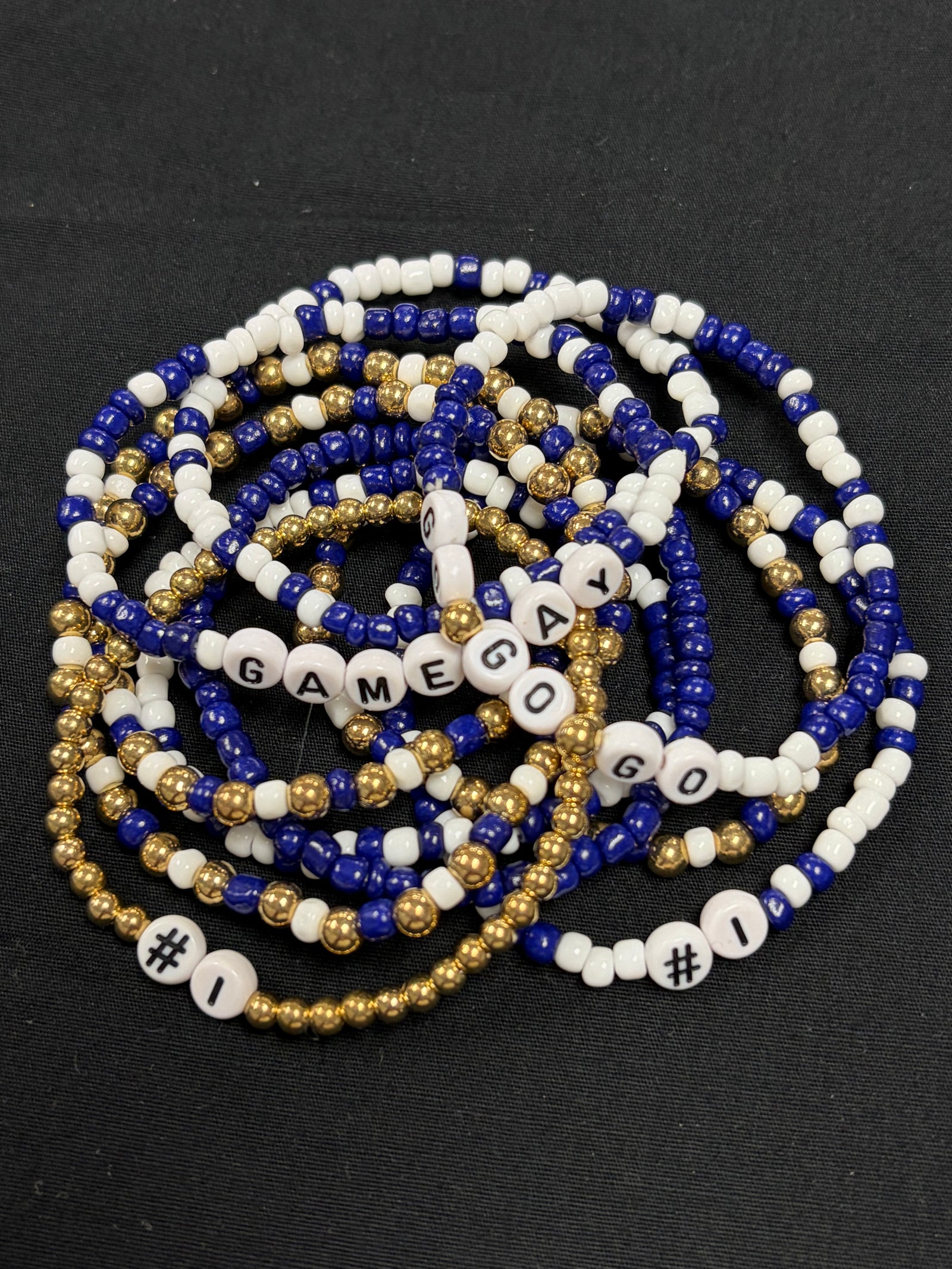 Navy and White Game Day Bracelet Set of 10