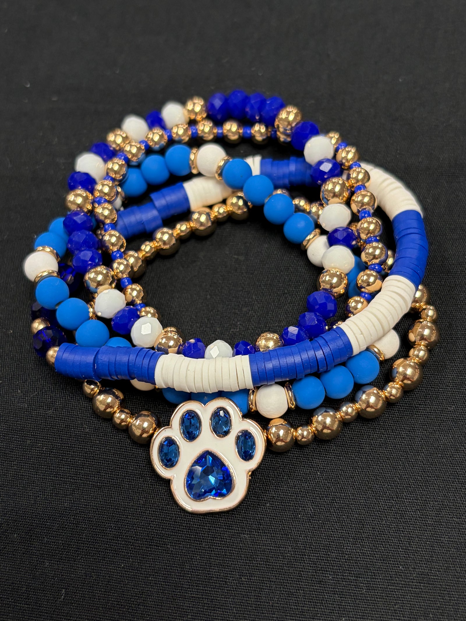 Blue, White & Gold with Paw Print Bracelet Set of 5