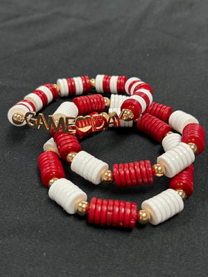 Red or Deep Red and White Game Day Bracelets or Necklace