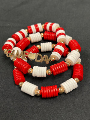 Red or Deep Red and White Game Day Bracelets or Necklace