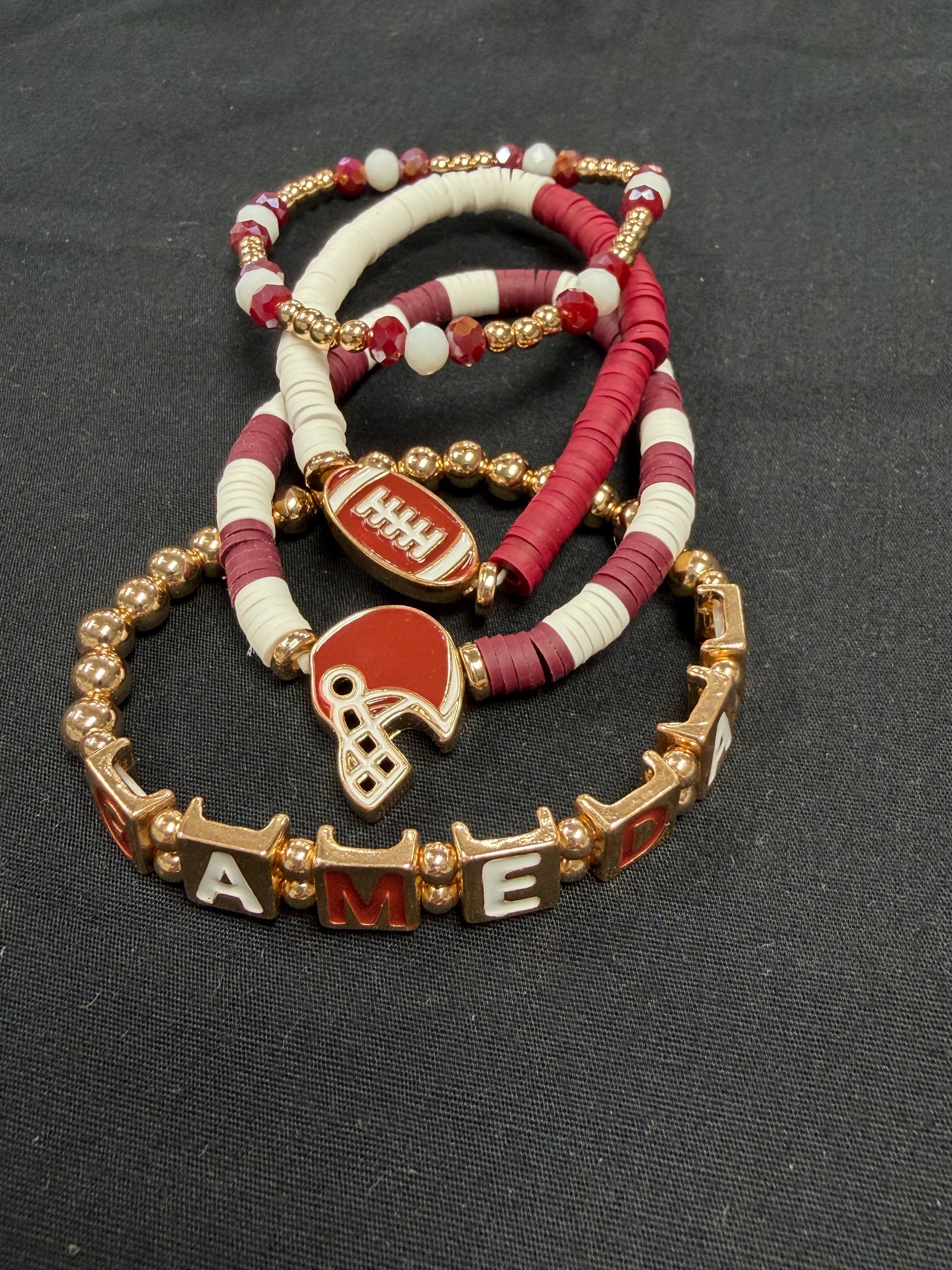 Crimson and White Football Game Day Bracelet Set of 4