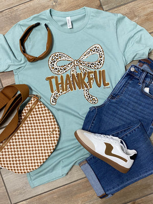 Thankful with Leopard Bow Tee or Sweatshirt