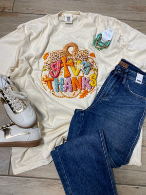 Bright Give Thanks on Pumpkin Knit Look Tee or Sweatshirt