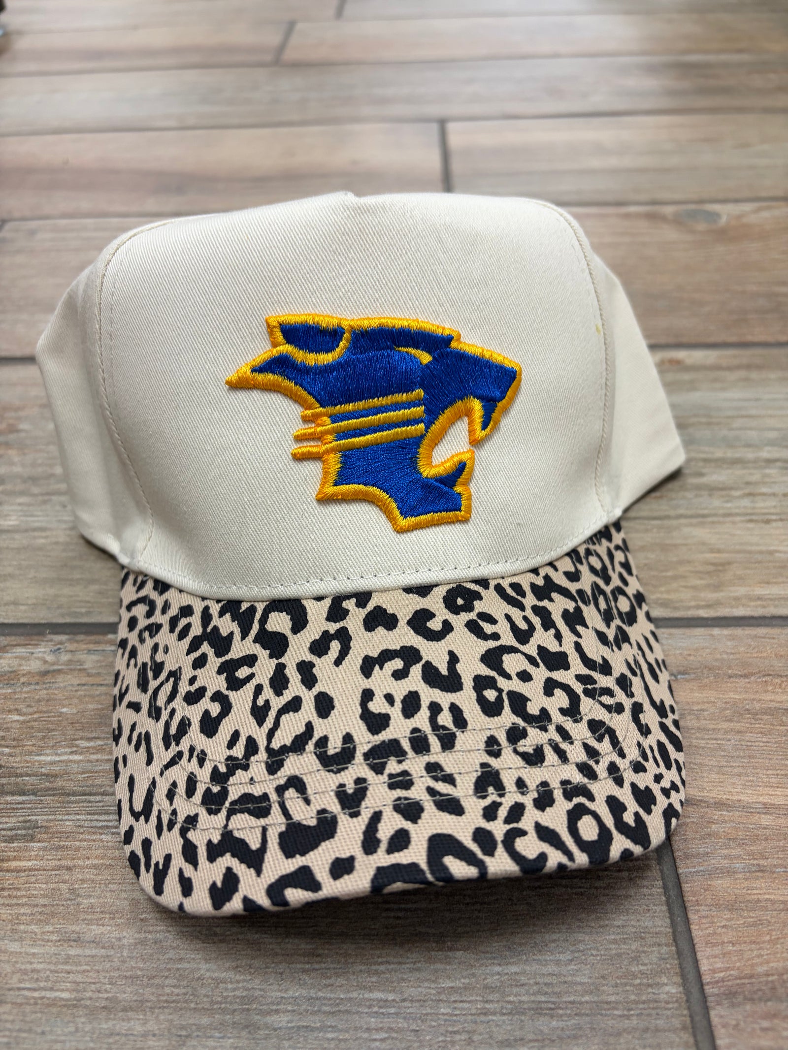 Bethel Wildcats Puff Mascot Cream and Leopard Hat