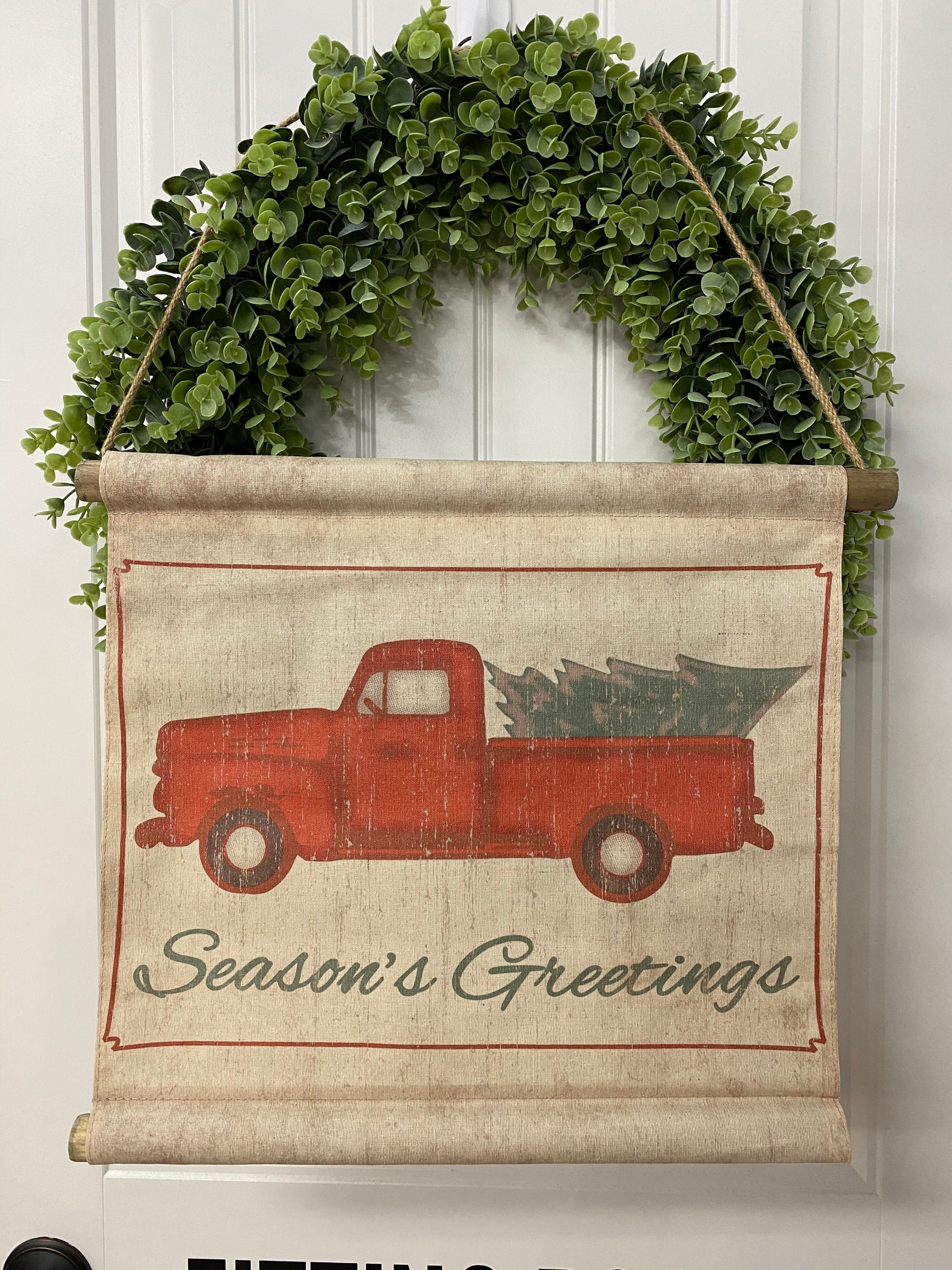 Season's Greetings Canvas Hanger with Vintage Truck