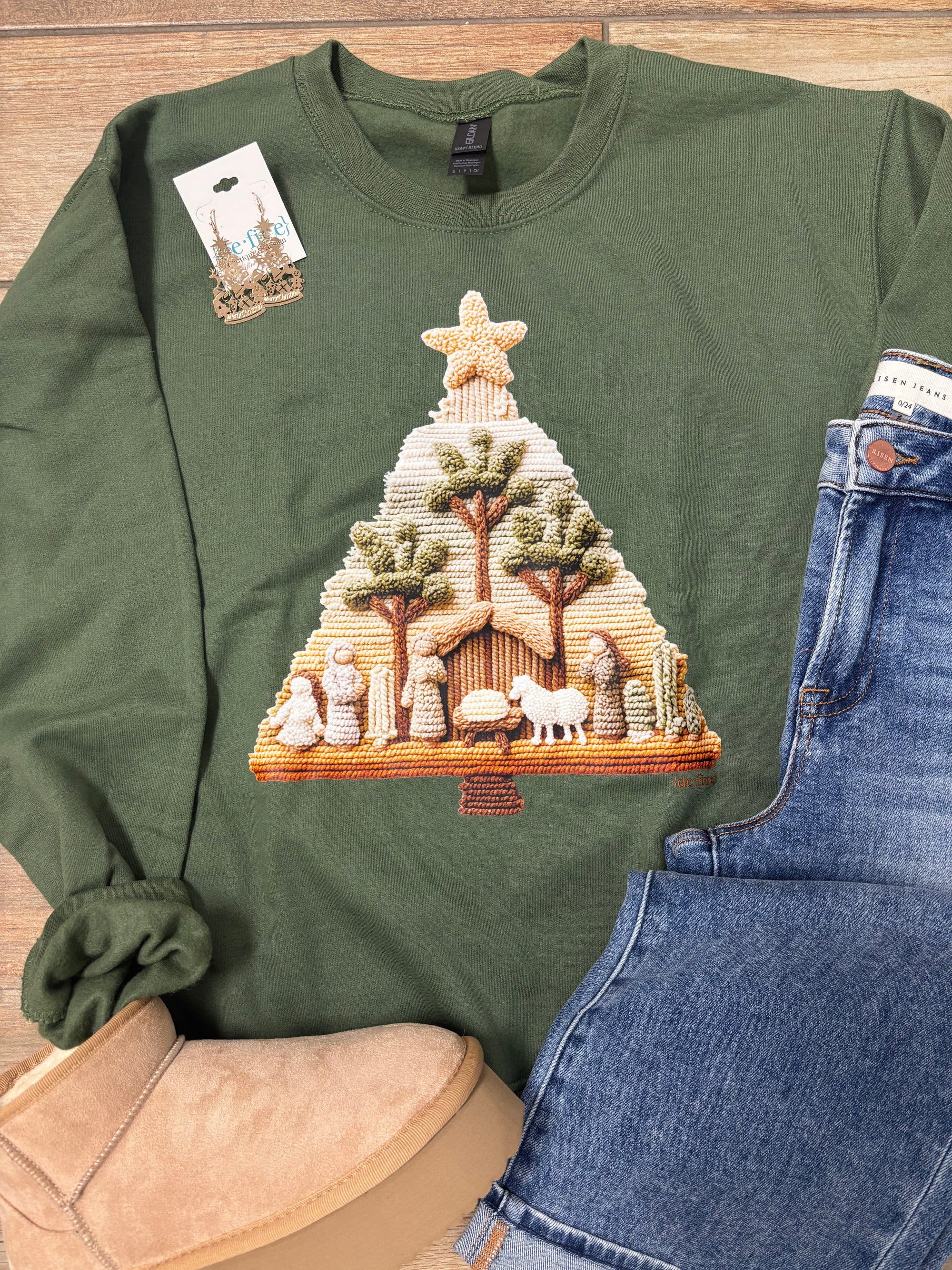 Nativity Christmas Tree Tee, Long Sleeve or Sweatshirt