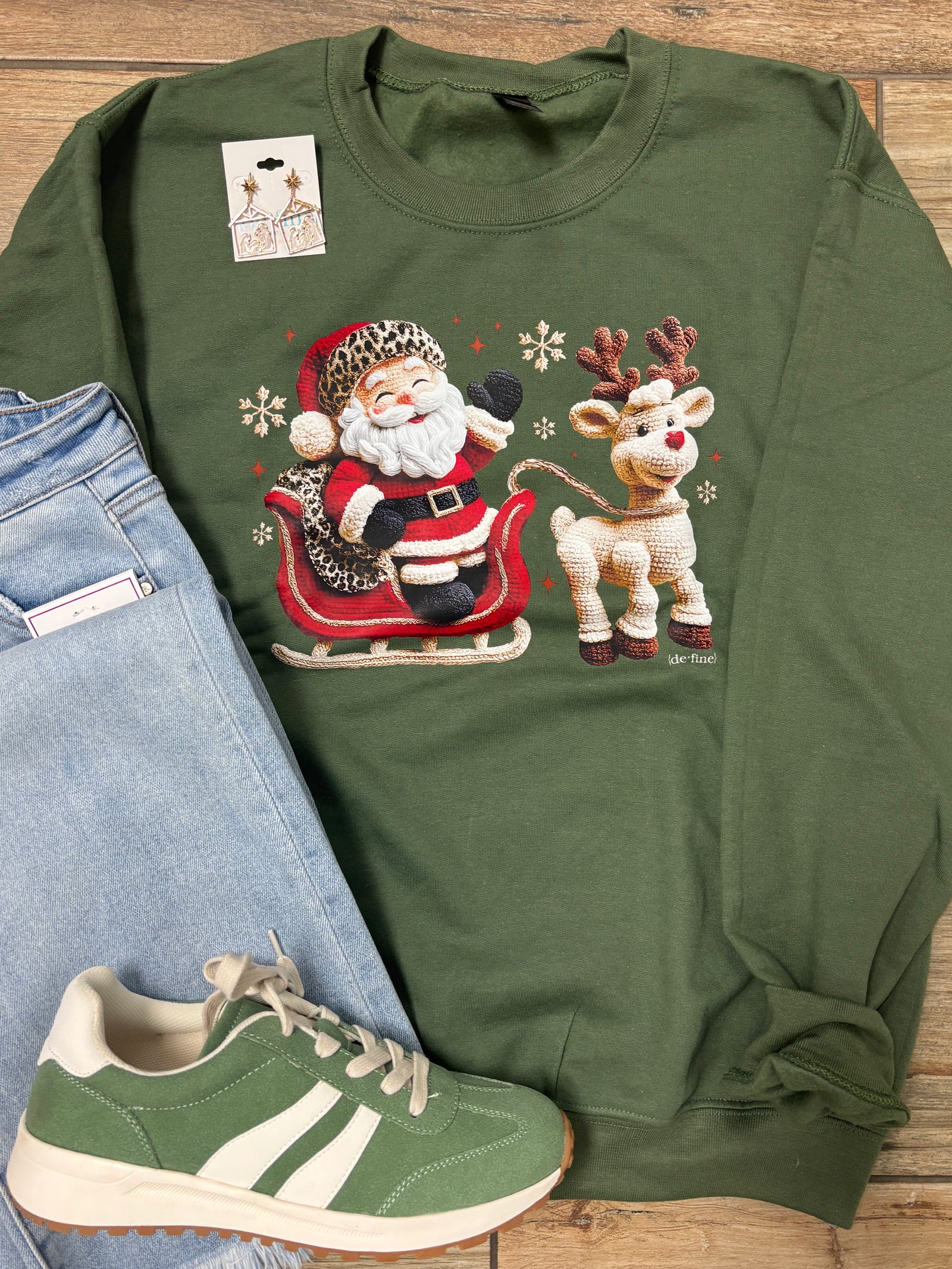 Rudolph and Santa Tee, Long Sleeve or Sweatshirt