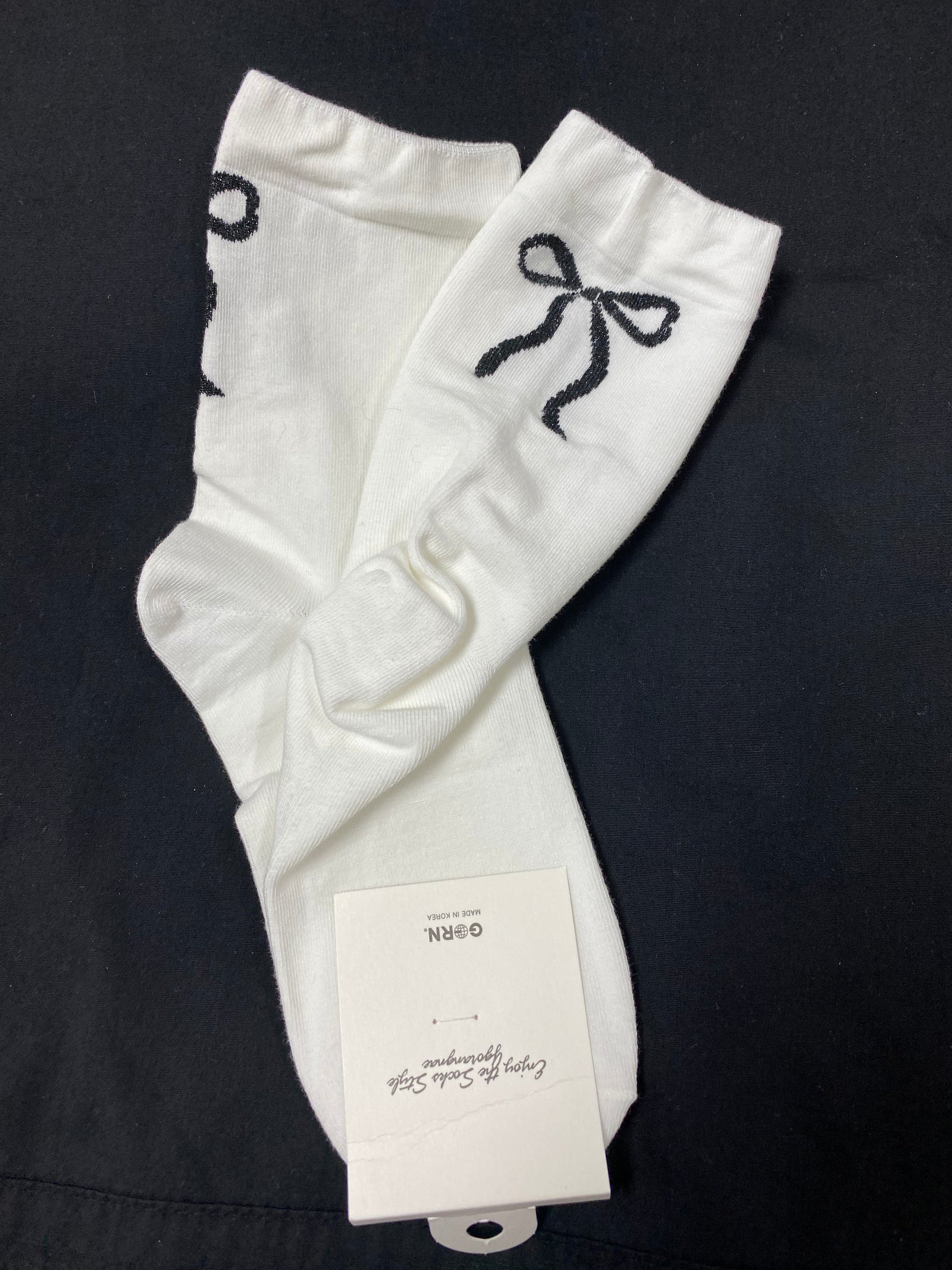 White Crew Socks with Black Bow