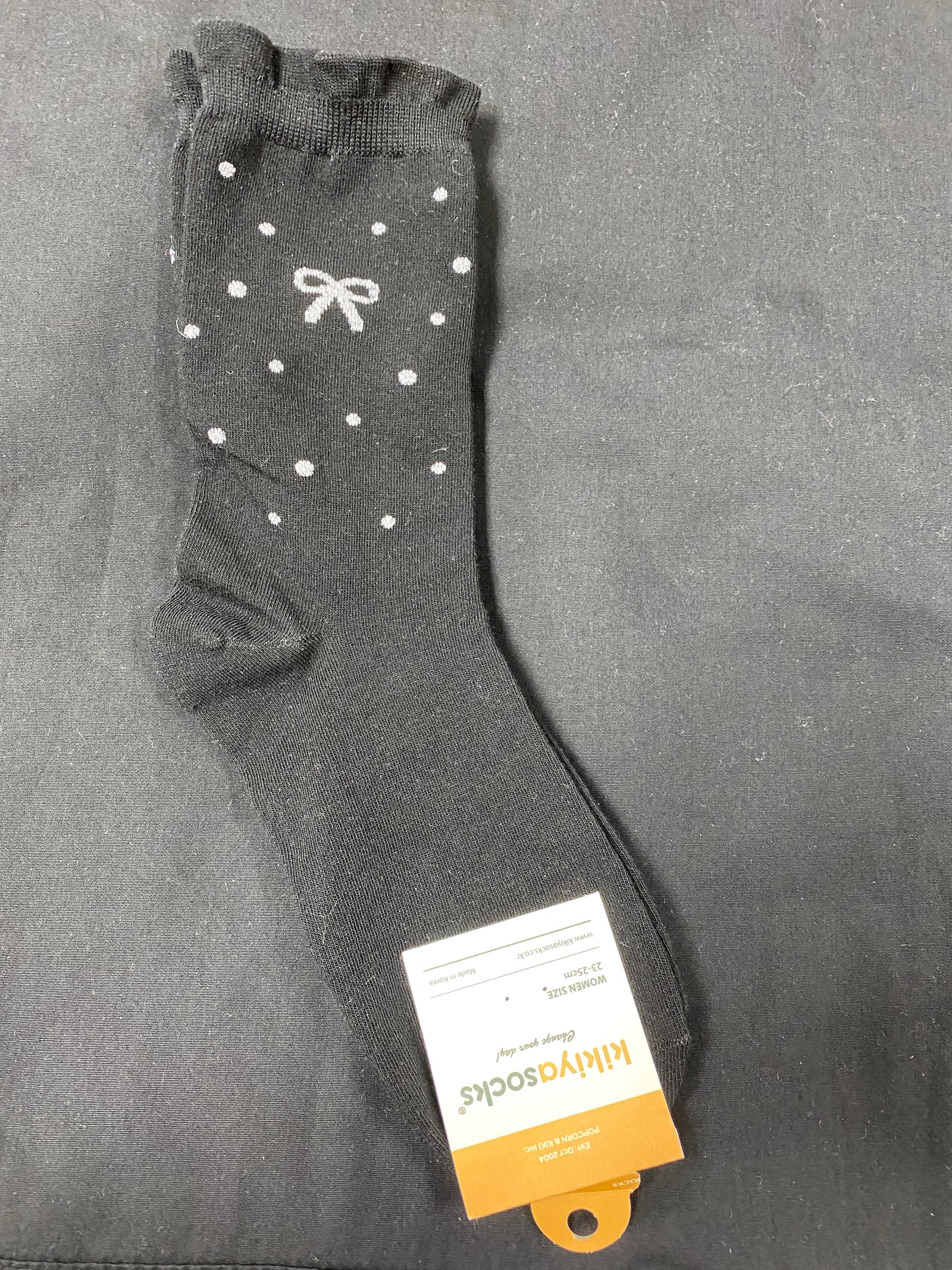 Black Crew Socks with Silver Bow and Dots