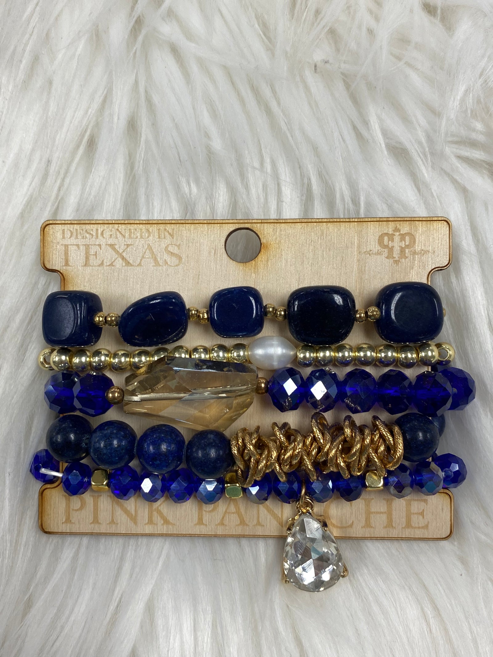 Navy and Gold 5 Piece Bracelet Stack