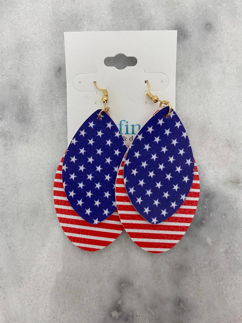 Stars and Stripes Layered Teardrop Patriotic Earrings