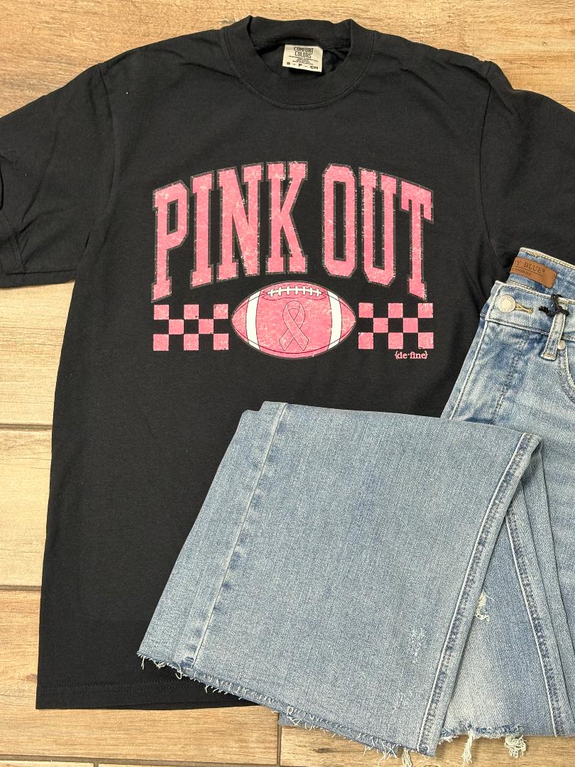 Pink Out Check Stripe Football Hot Pink Graphic Tee