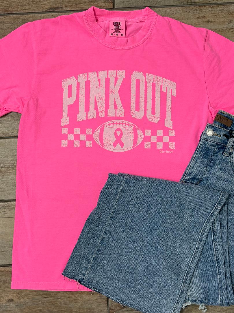 Pink Out Check Stripe Football Light Pink Graphic Tee