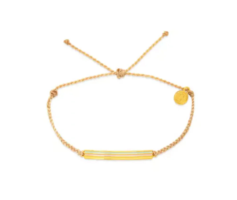Pura Vida Beige Stripe Bar Gold Charm Bracelet