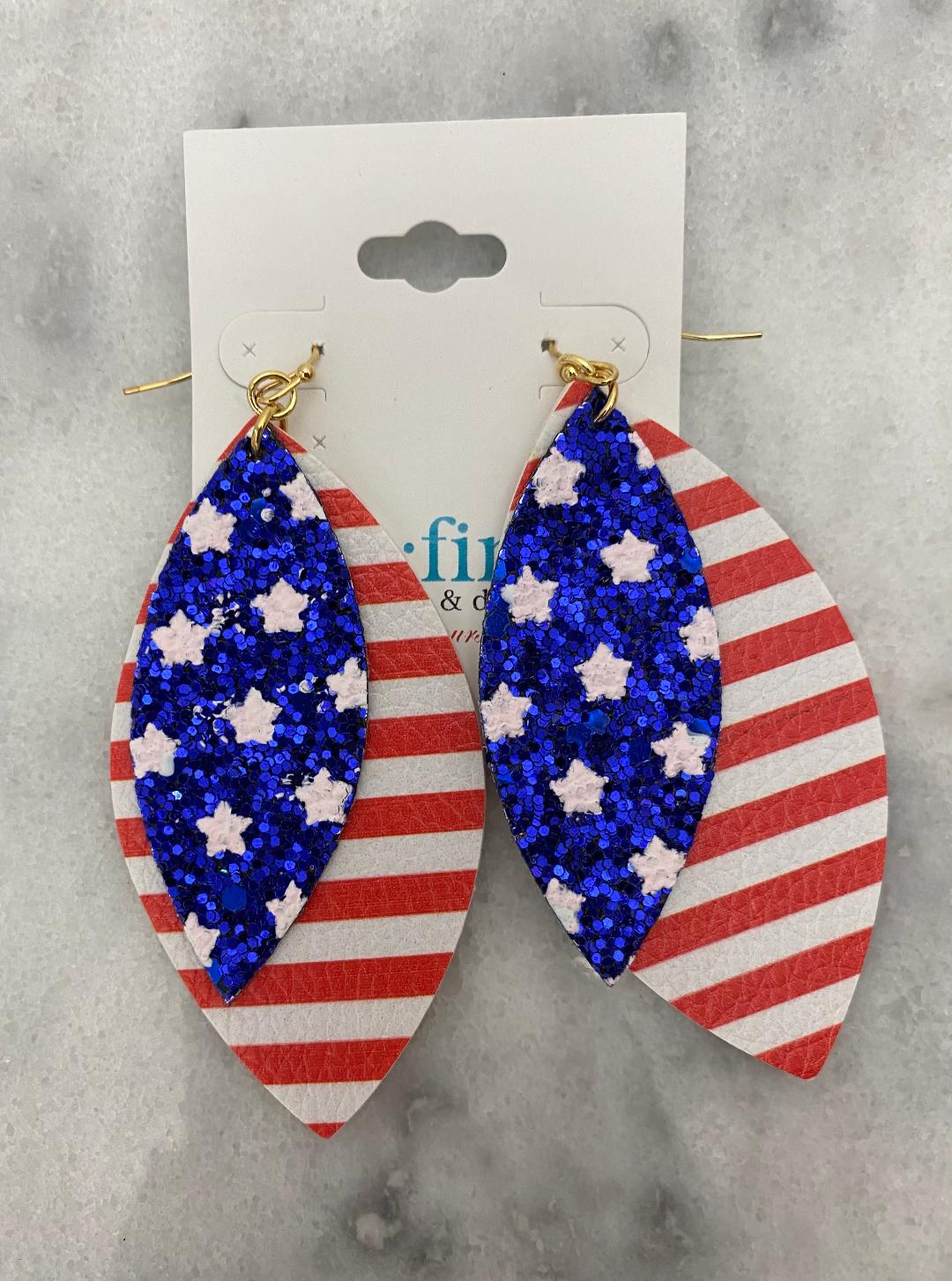 Stars Glitter and Stripes Layered Teardrop Patriotic Earrings