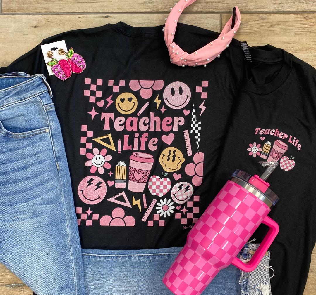Checkered Teacher Life Graphic Tee